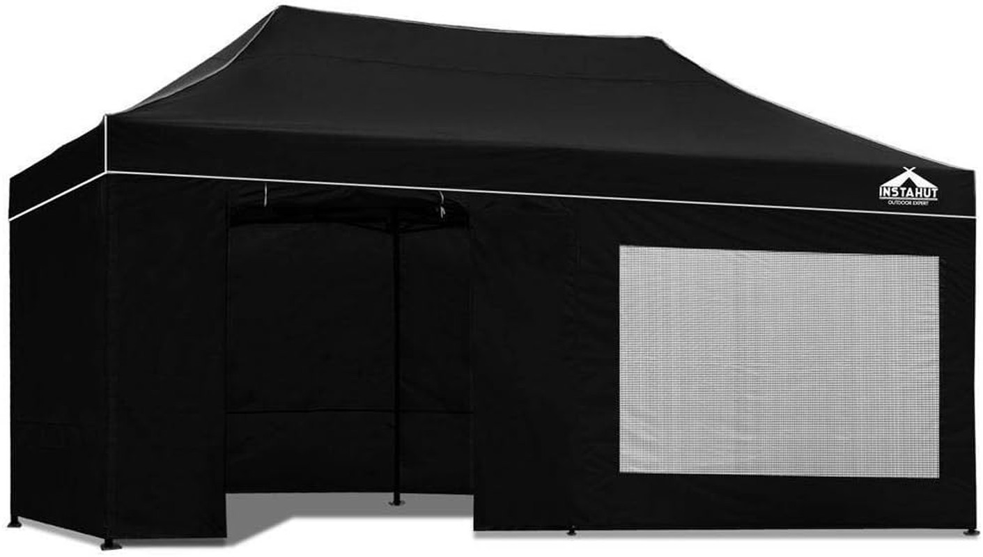 Instahut 3X6M Gazebo, Pop up Camping Tent Marquee Folding Black Gazebos Garden Outdoor Wedding Party Canopy Patio Carport, Water Resistant and UV Removable Sidewalls Carry Bag