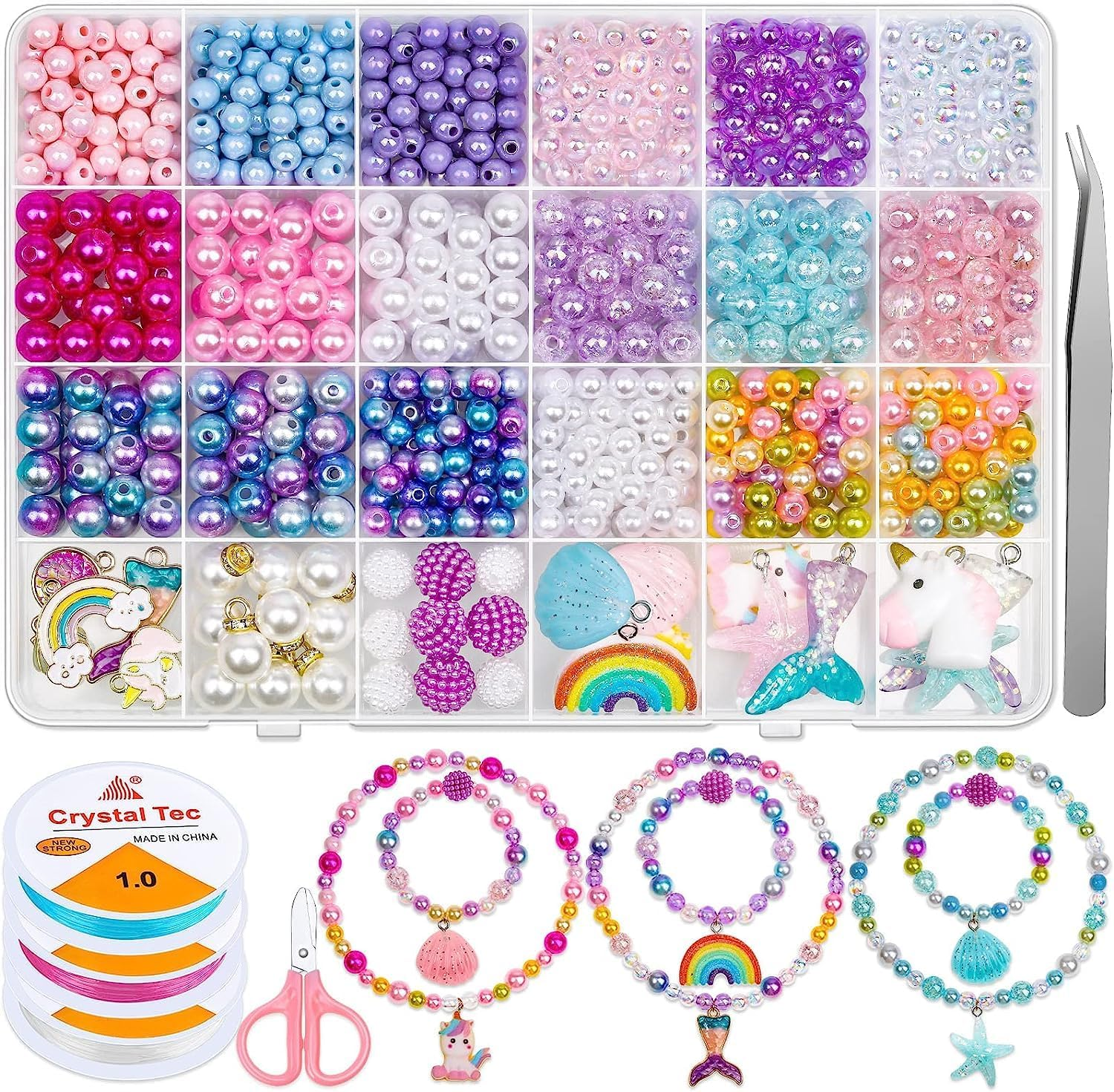 773Pcs Mermaid Charm DIY Bead Kit for Kids Girls with Pearl Starfish Shell, Ocean Beads with Mermaid for Bracelet Necklace Making