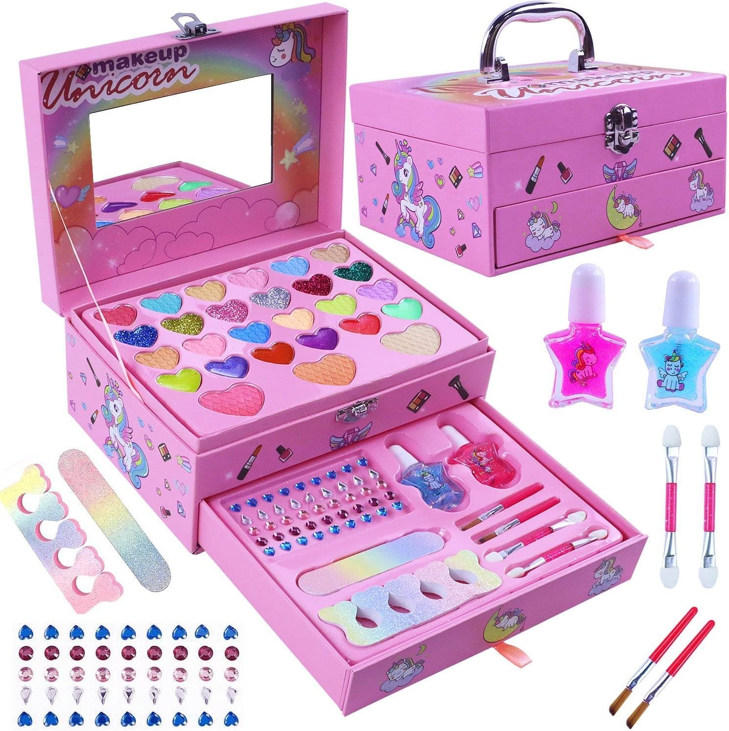 Kids Makeup Kit for Girl Unicorn Toys – Real, Non Toxic Washable Girls Play Makeup Set with Multicolor Diamond and Make up Case, Age 5-12 Year Old Children Princess Christmas Birthday Gifts