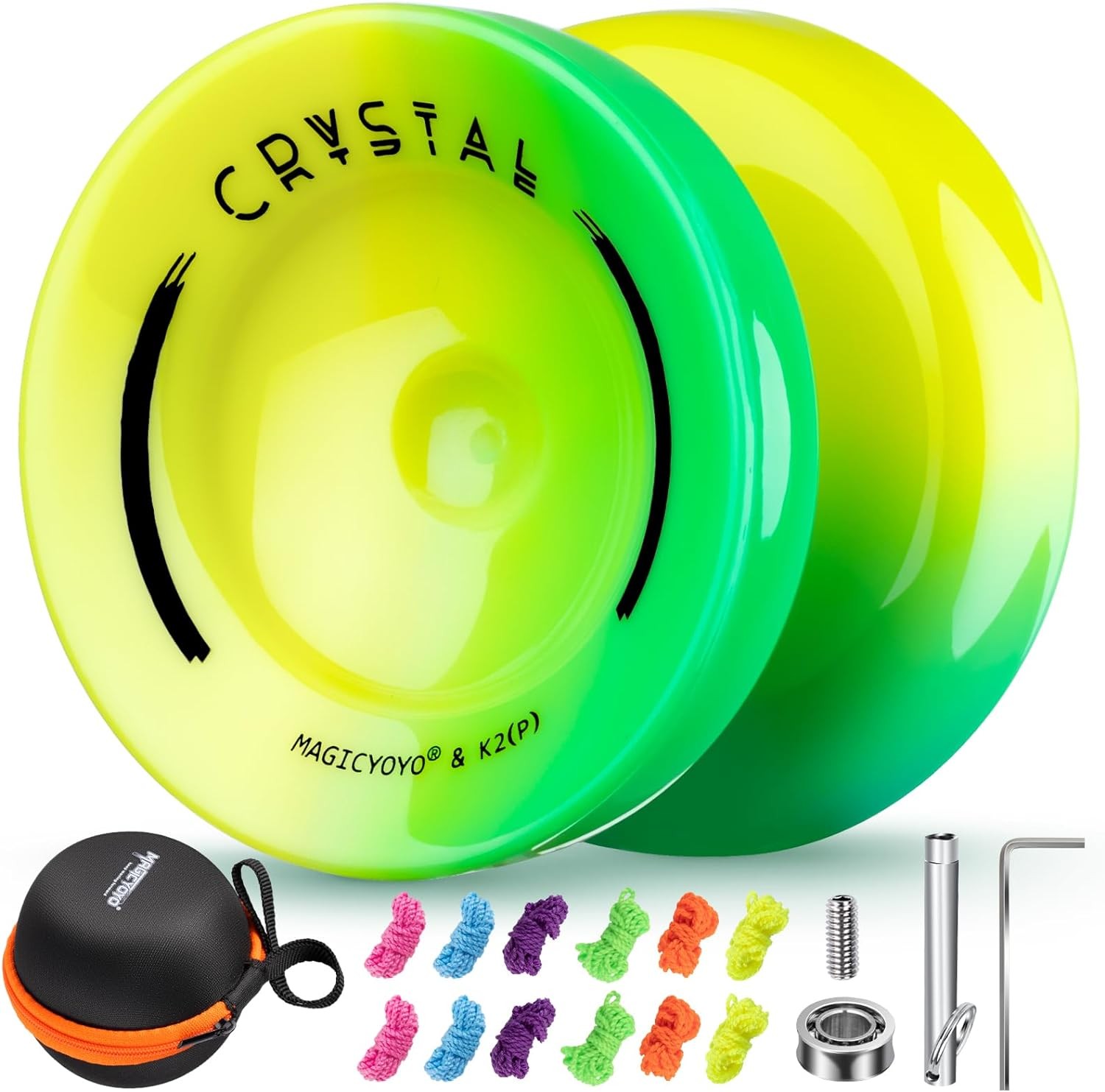 MAGICYOYO K2 Responsive Yoyo for Kids, Professional Yoyo for Beginner, Dual Purpose Yo-Yo Replacement Unresponsive Bearing for Adults/Advanced+12 Yo Yo Strings+Bearing Remover (Yellow Green Gradient)