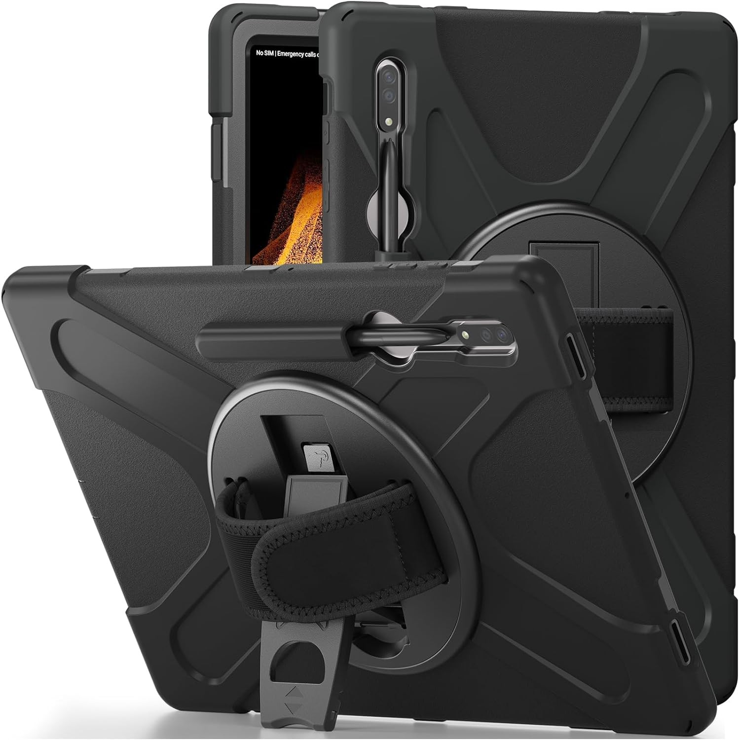 Chstls Case for Samsung Galaxy Tab S9 Ultra 14.6 Inch 2023, Full Body Rugged Drop-Proof Hybrid Shockproof Protective Cover with 360° Rotating Kickstand and Hand Strap + Shoulder Strap – Black