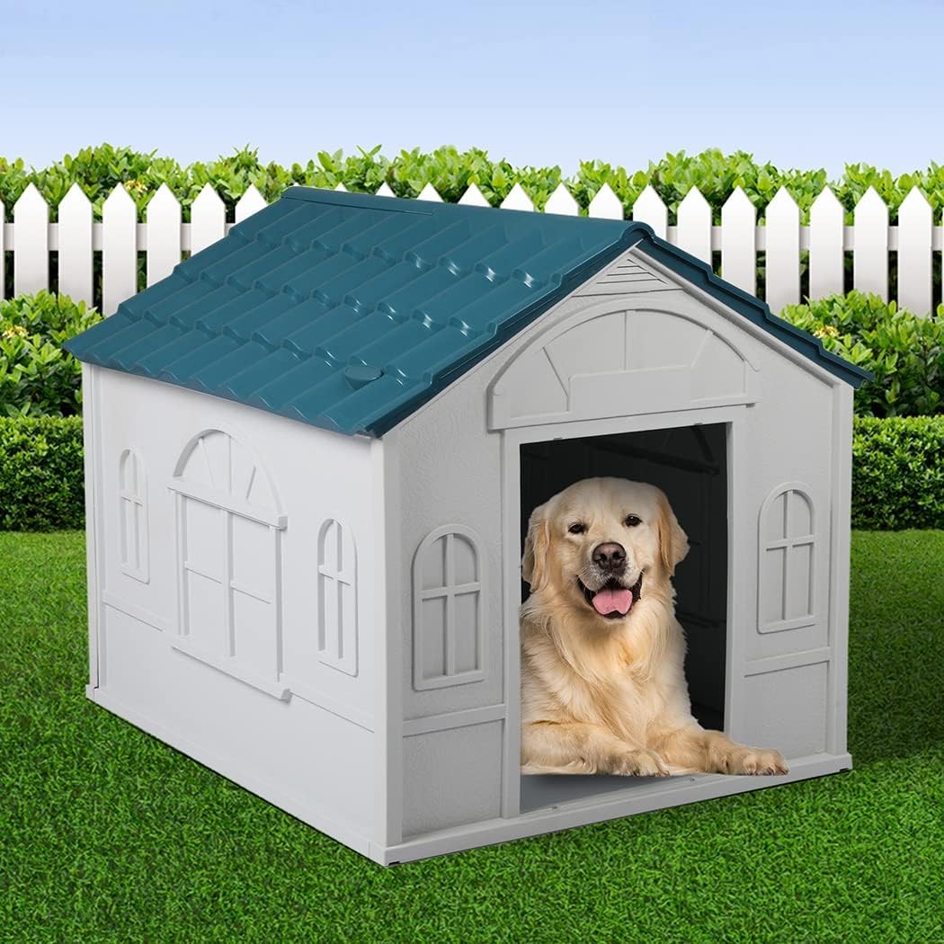 Pawz Pet Outdoor/Indoor Plastic Weatherproof Dog Kennel, Blue, Large, Dog Garden House, Durable Weatherproof Dog House, Waterproof Dog Kennel Outdoor, Easy Clean Ventilation PP Plastic Dog Crate