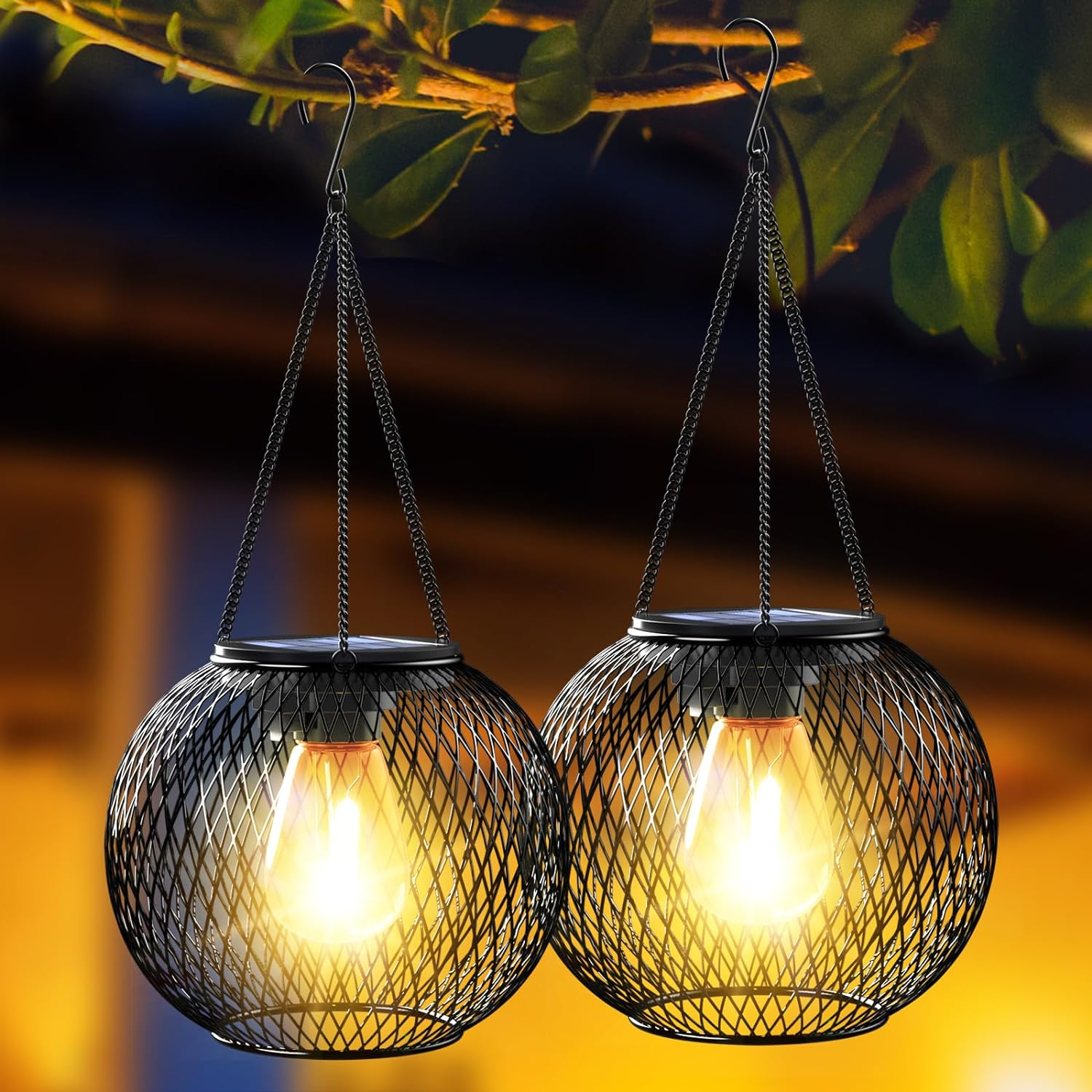 Solar Lanterns Outdoor, Ortiny Upgraded Solar Lights for outside Decorative Outdoor Hanging Lights for Halloween Christmas Waterproof