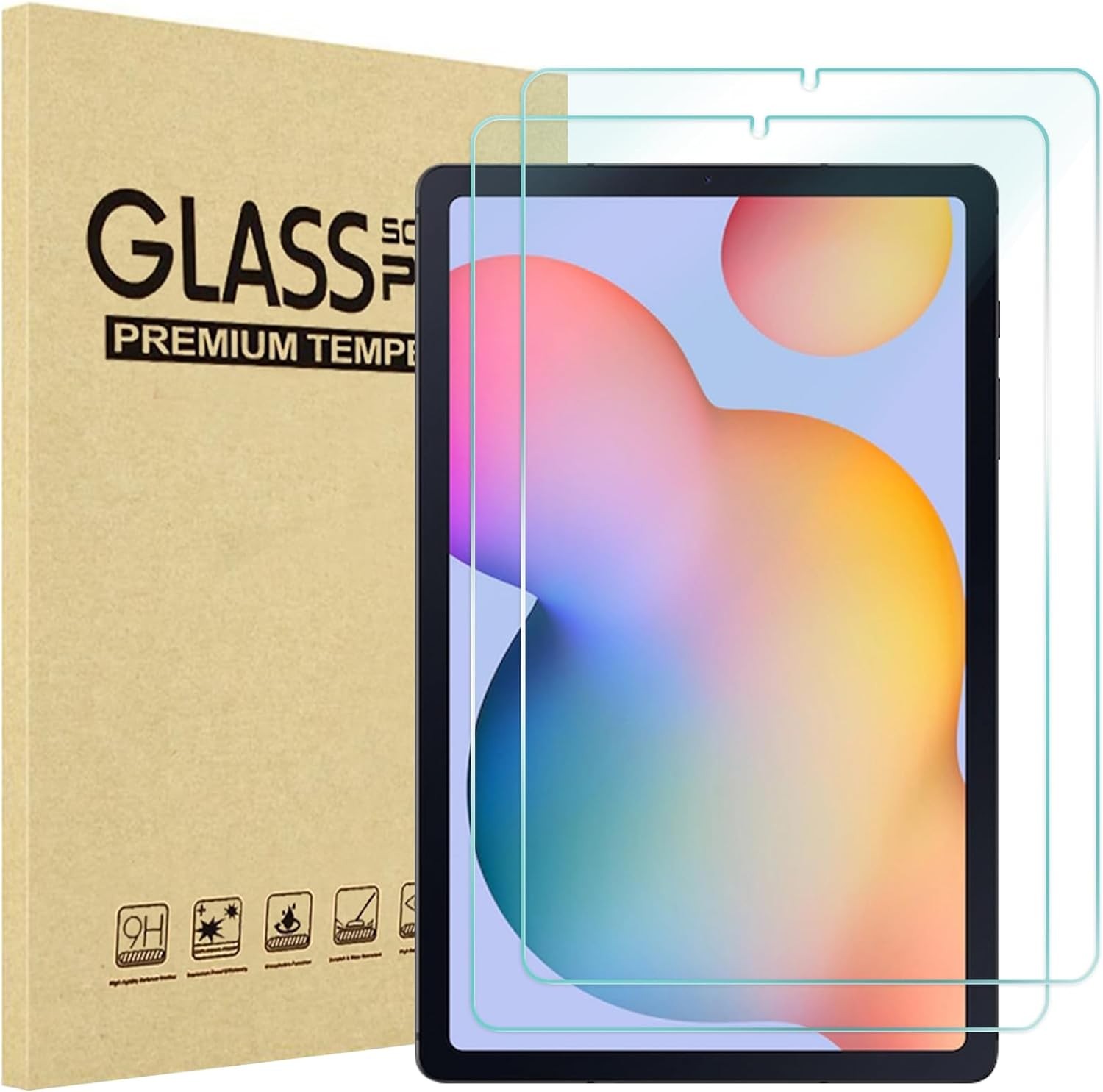 Procase 2 Pack Screen Protector for Samsung Galaxy Tab S6 Lite 10.4 Inch 2022/2020, HD Clear 9H Hardness Tempered Glass Screen Film Guard for Galaxy Tab S6 Lite 10.4″ SM-P610/P615/P613/P619