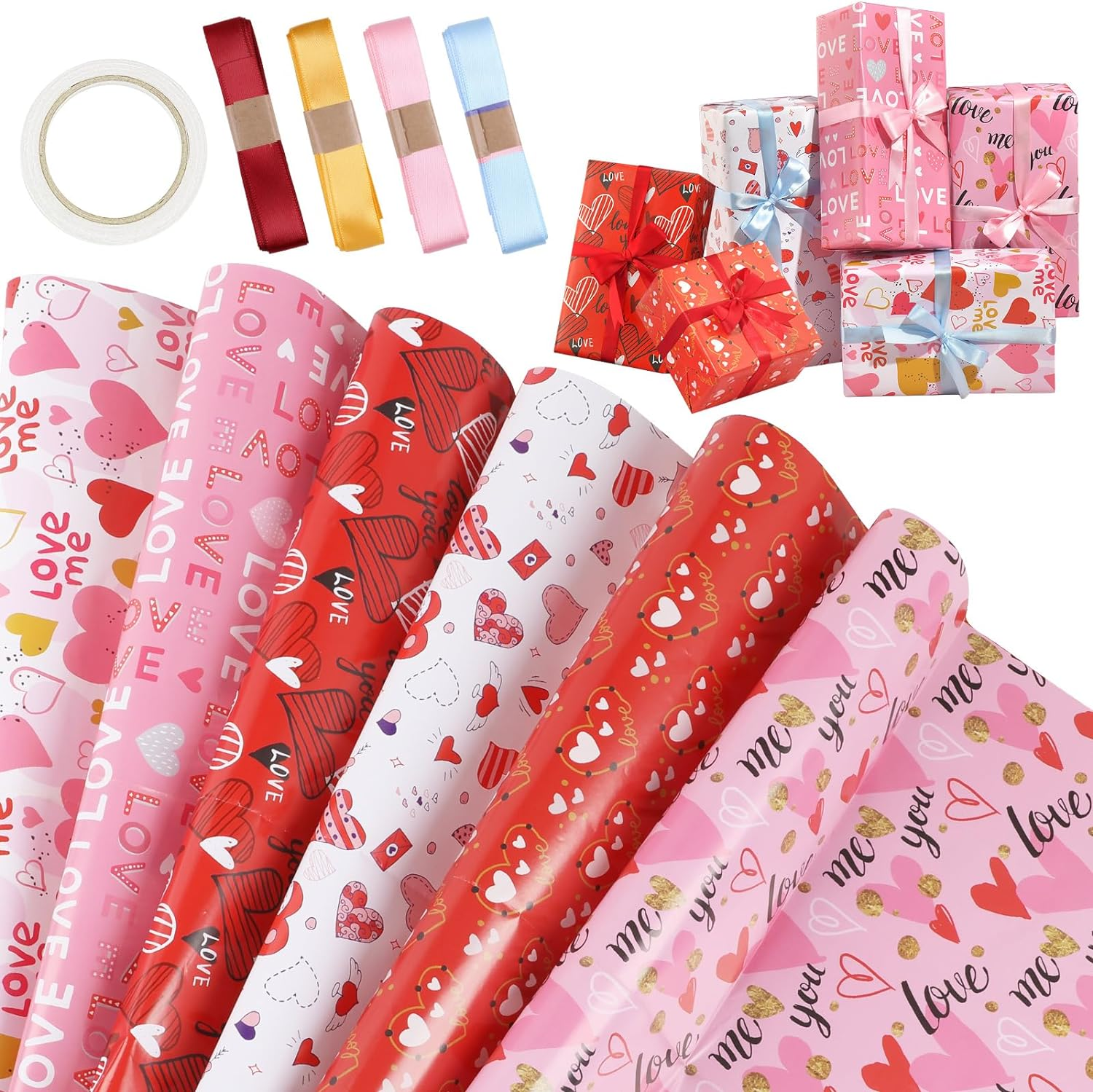 WD&CD 6 PCS Wrapping Paper Gift Wrapping Paper for Mother Father Girls Women Lover Anniversary Christmas Birthday Valentine’S Day and More