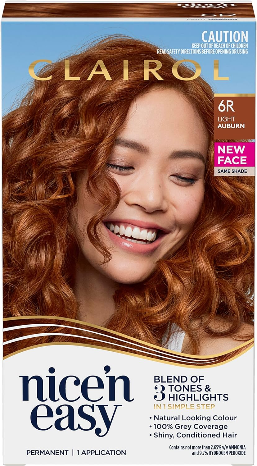 Clairol Nice ‘N Easy Permanent Hair Colour 6R Natural Light Auburn, 100% Grey Coverage, Natural Looking Hair Colour