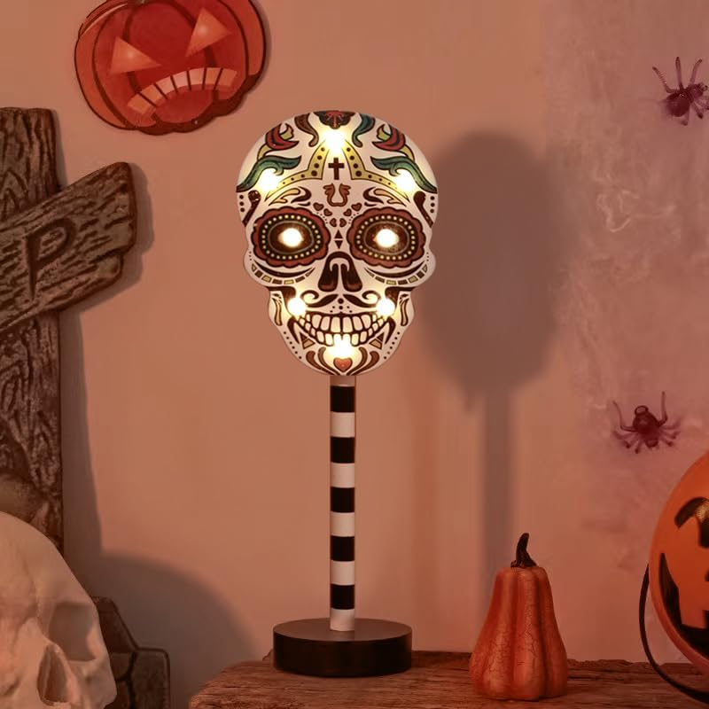 GUOCHENG Halloween Decorations Colorful Skull Light Battery Operated La Calavera Catrina Lights for All Hallows’ Eve Party, All Saints’ Day Indoor Props Decor-Skull