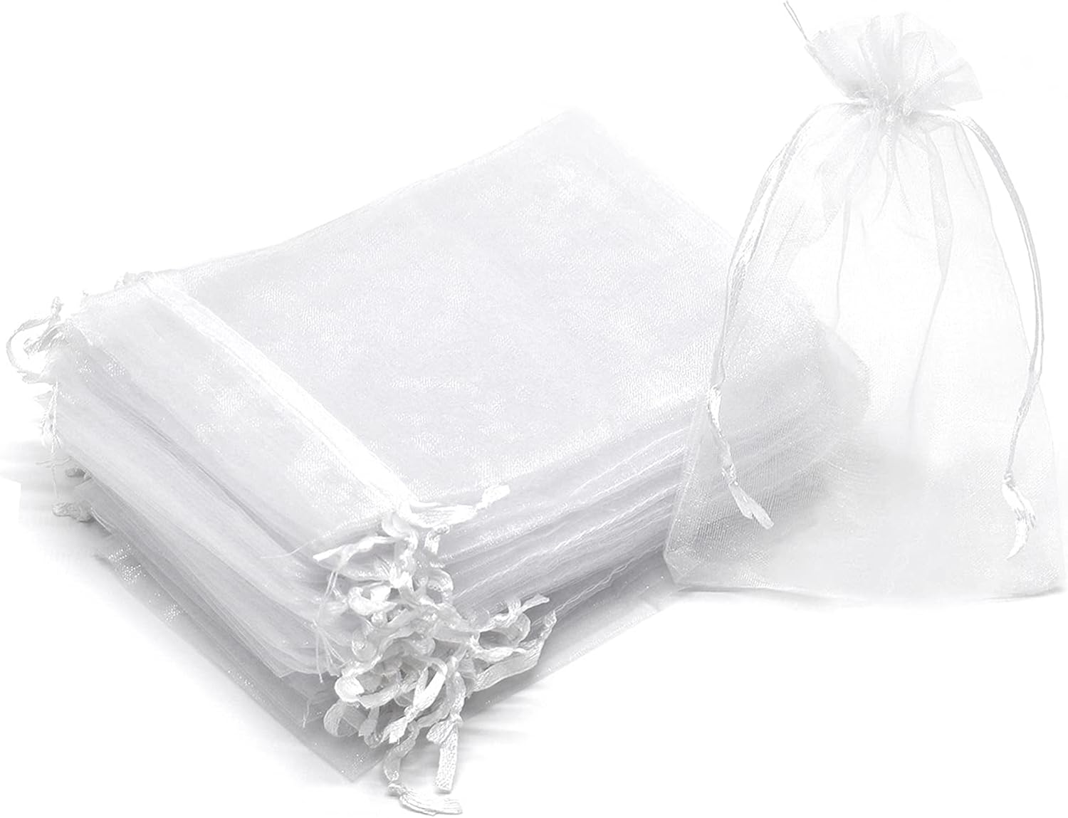 Bezall 50Pcs White Organza Bags 3X4 Inch, Sheer Wedding Party Favor Bags with Drawstring, Jewelry Gift Bags Christmas Candy Pouches