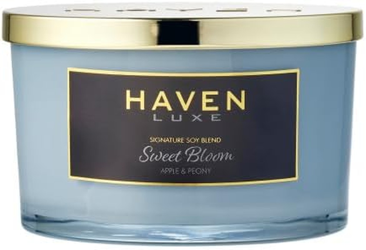 Haven ‘Sweet Bloom’ Apple & Peony Scented Candle in Glass Jar – Clean-Burning Soy Wax Blend Candle with Natural Cotton Wick – Decorative Candles for Home Decor – Home Fragrance Soy Candle