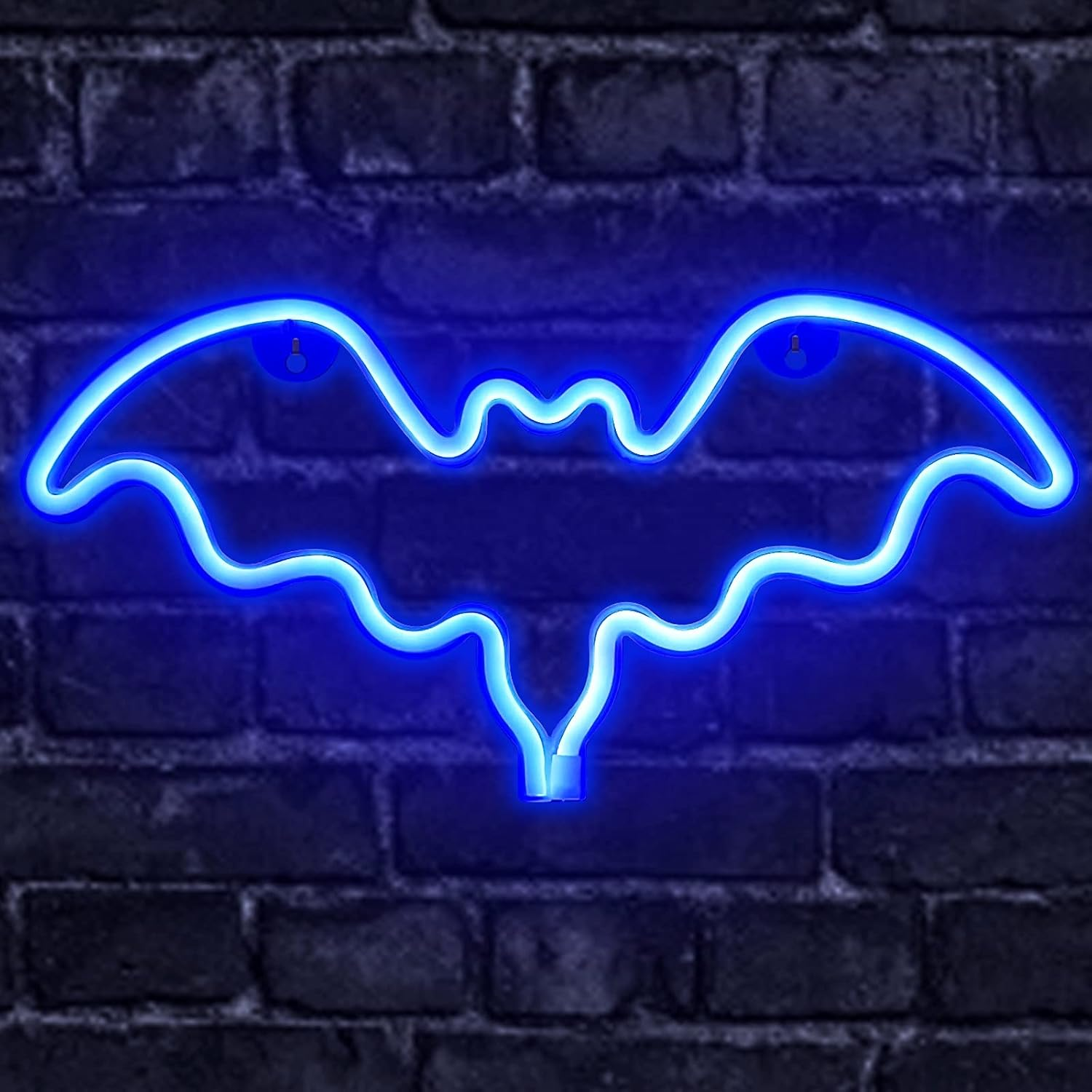 TURNMEON Halloween Bat Lights Neon Sign, Battery or USB Powered Halloween Decorations Hanging LED Neon Lights for Bedroom Scary Halloween Party Decorations Indoor Home Wall Party Kids Room Bar (Blue)