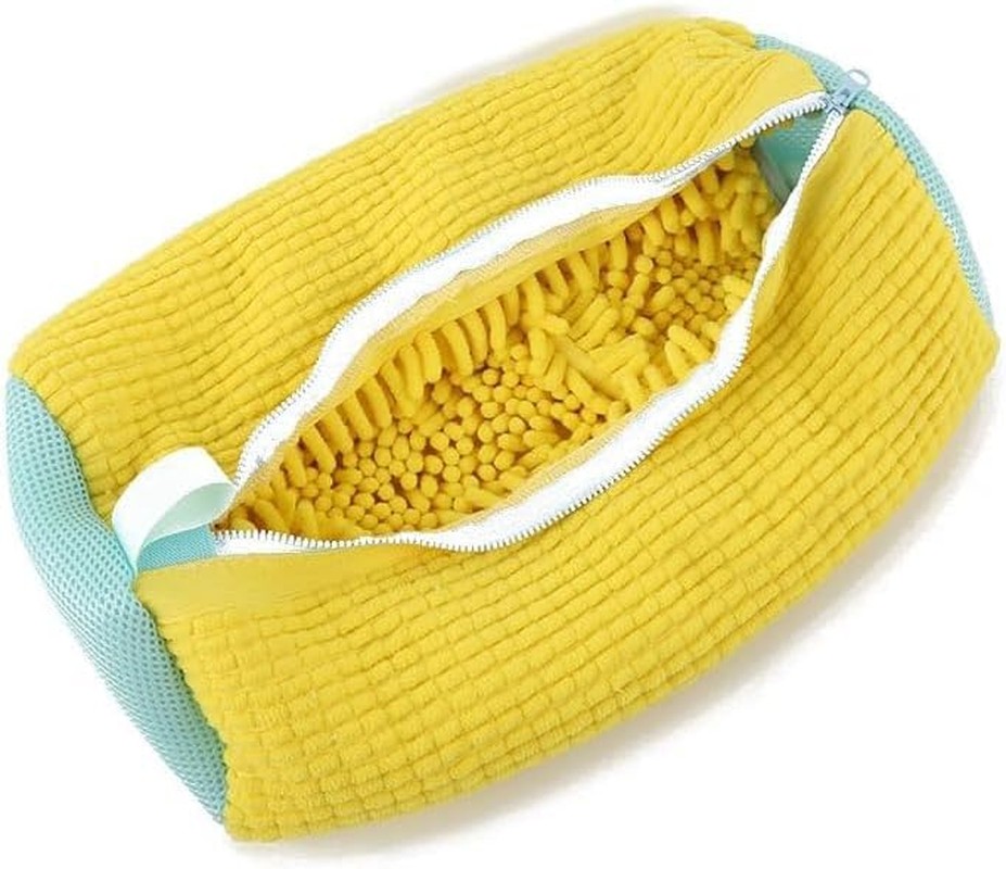 Shoes Washing Bag, Shoe Cleaning Bag for Washing Machine, Portable Deep Cleaning Shoe Bag Care Bag with Fluffy Fibers, Reusable Shoe Washing Bag for All Shoe Types and Sizes (Yellow)