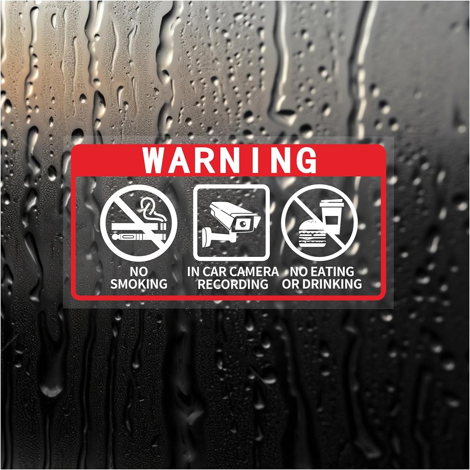 HMDZMR No Smoking in Car Camera Recording No Eating or Drinking Window Sticker Sign for Car 2 X 4 Inch Self-Adhesive Security Warning Sign 8 Pack