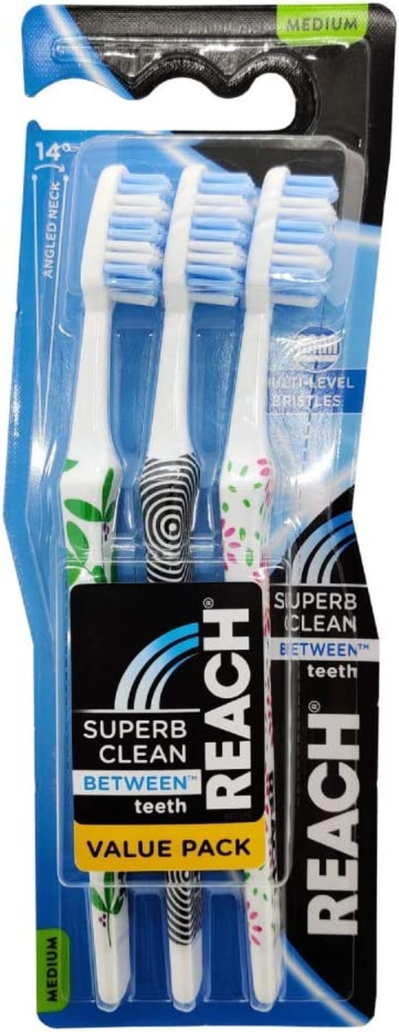 REACH Superb Clean between Teeth Medium Toothbrush, Pack of 3, Multicolor