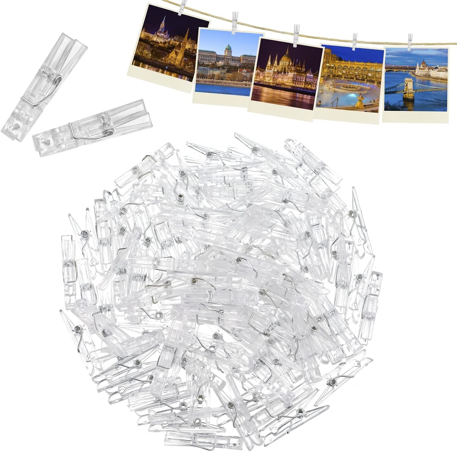 Xinzistar 100Pcs Clear Mini Pegs, Small Plastics Mini Clear Pegs for Hanging Photos,Clips Pegs Clear Plastics Clothes Pegs Tiny Photo Clips Small Clear Pegs for Photos Arts & Crafts Weddings Parties