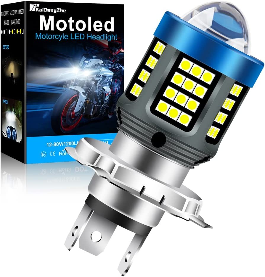 H4 LED Motorcycle Headlight Bulb, Kaidengzhe 2022 New Upgraded HB2 9003 Scooter Motorbike LED Headlight Bulbs with HD Projector,25W 12V-80V Moto High Low Beam Light Conversion Kit White (1 PCS)