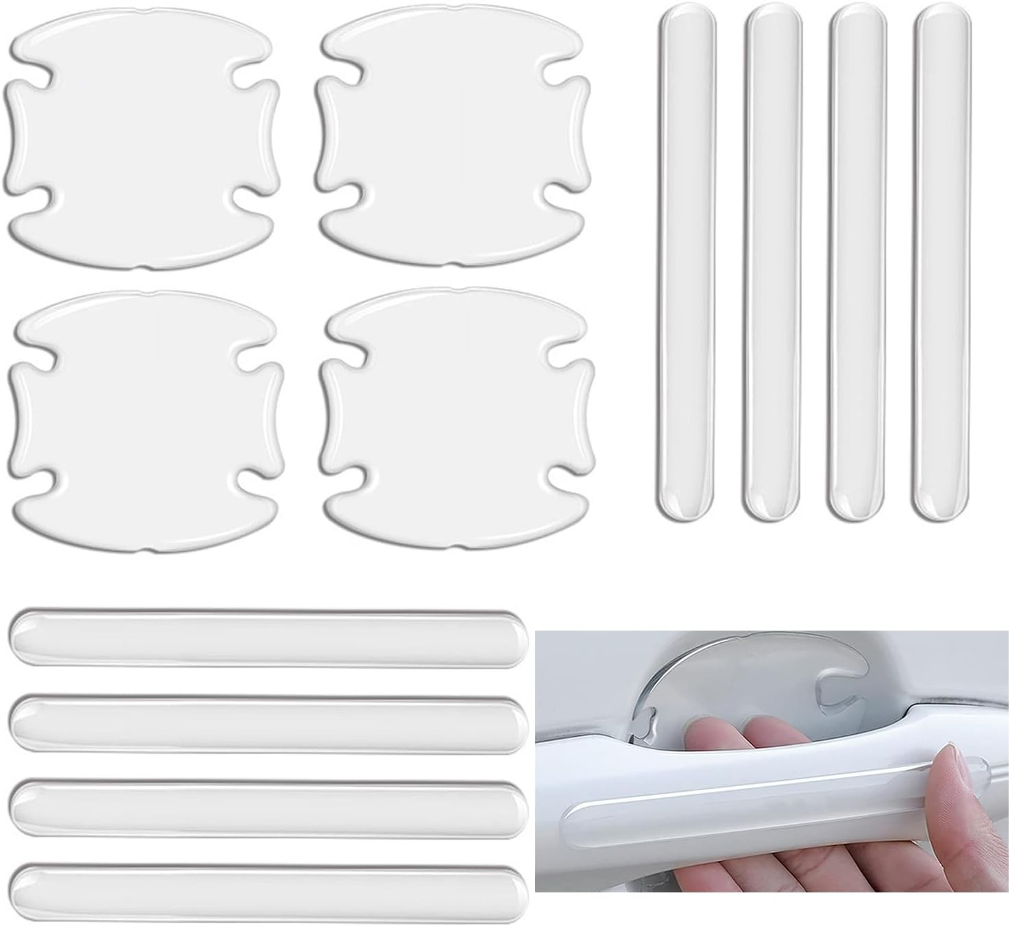 12 Pcs Car Door Handle Sticker, Anti-Scratches Car Door Cup Protector, Car Door Handle Protector Films Handle & Rear View Mirror Protection Strips Protective Film Universal for Most Car Handles(Clear)