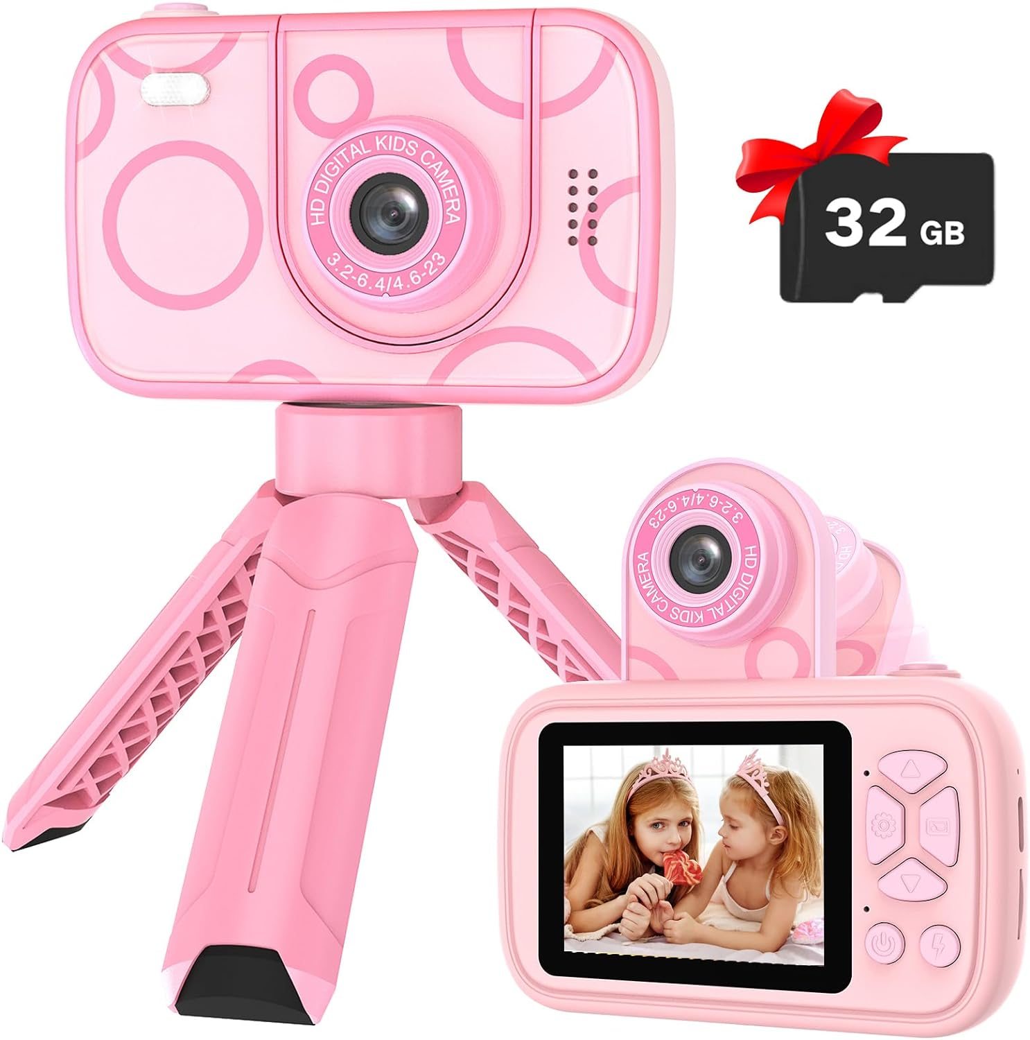 Teslahero Kids Camera Toys for 3-12 Years Old Boys Girls,Children’S Camera with Flip-Up Lens for Selfie & Video,Hd Digital Camera,Christmas Birthday Party Gifts for Child Age 3 4 5 6 7 8 9 (Pink)