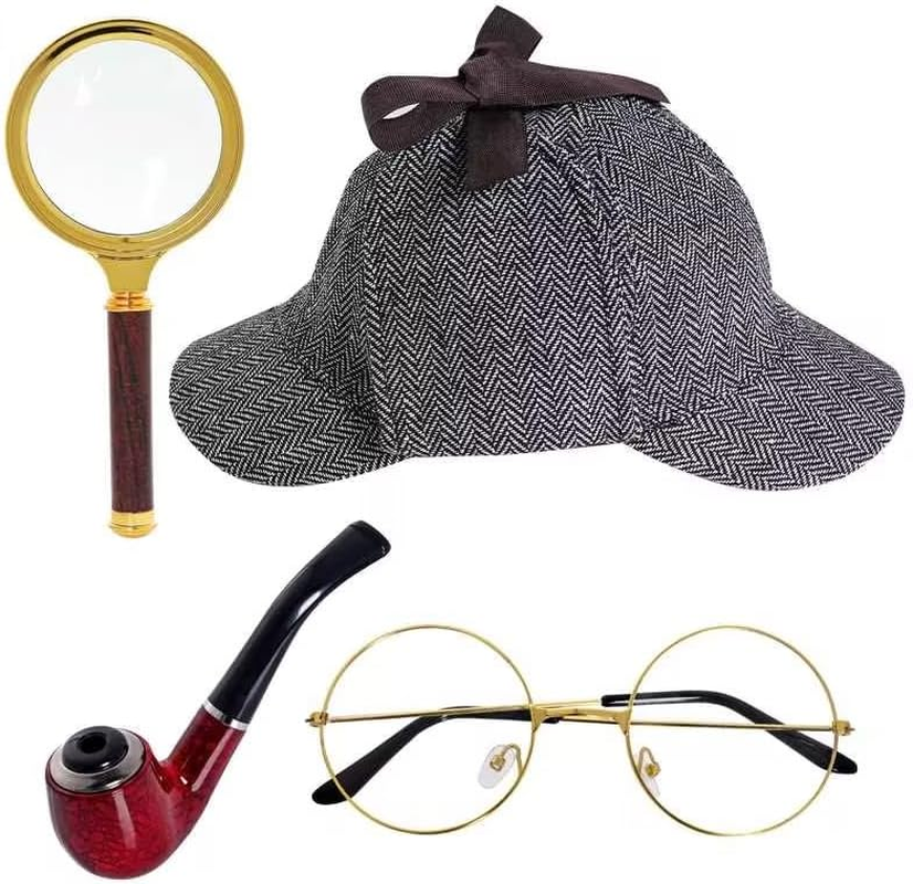 HOVEOX Detective Costume Accessories Set Detective Costume Hat Detective Dress up Costume Detective Prop Halloween Costume