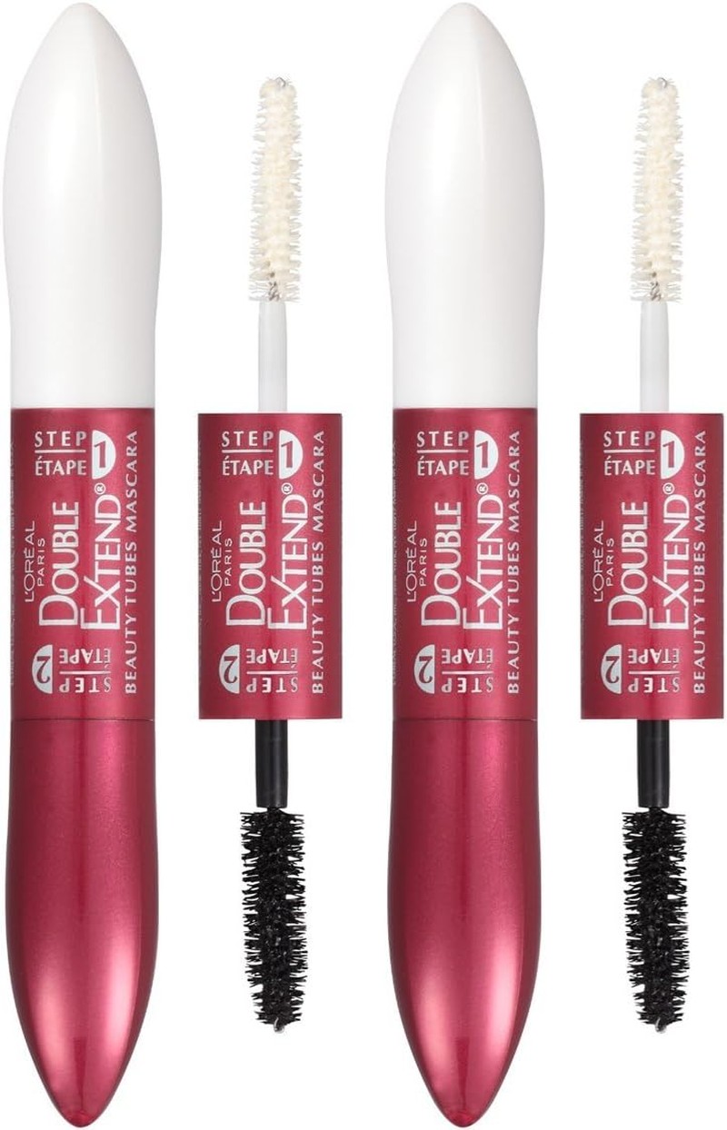 L’Oreal Paris Makeup Double Extend Beauty Tubes Lengthening Mascara, Blackest Black (Pack of 2)