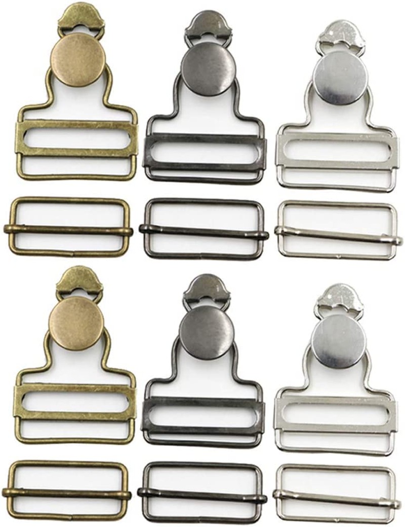 6 Sets Overall Buckles Metal Suspender Replacement Buckles with Rectangle Buckle Slider and No-Sew Buttons for Overalls Bib Pants Trousers Jeans (28 MM)