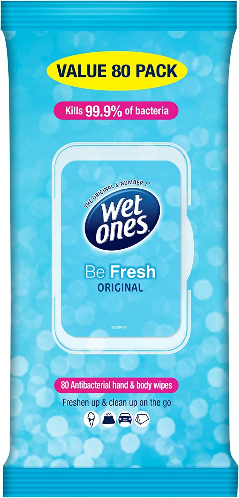 Wet Ones Be Fresh Antibacterial Hand & Body Wipes, Value Pack, 80 Wipes, Gentle on Skin, Paraben Free, Fresh Scent