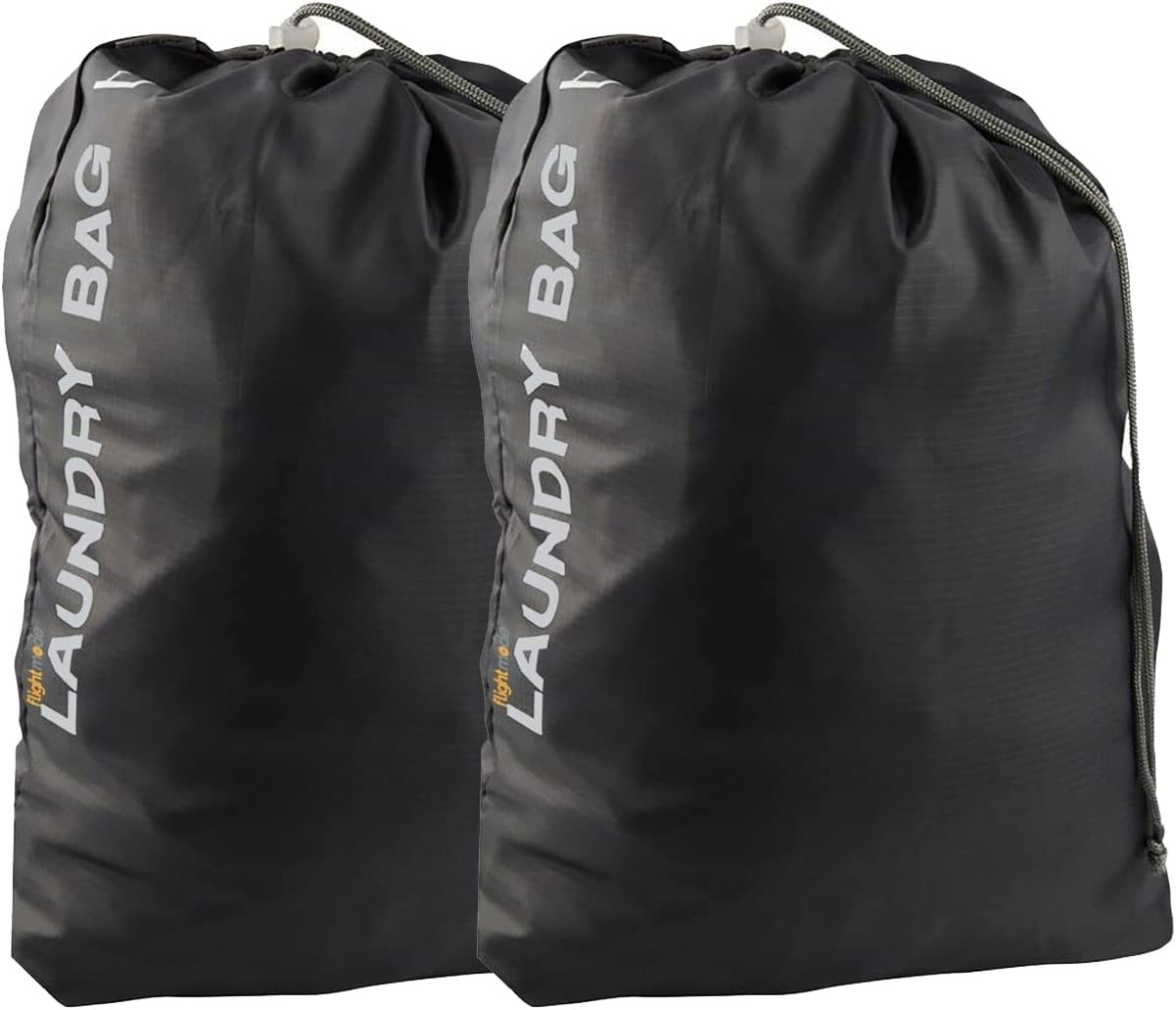 Flightmode Travel Laundry Bag with Drawstring Closure, Heavy Duty Laundry Bag Dirty Clothes Drawstring Bag with Water-Resistant Fabric for Laundromat, College, Travel, Camping (2 Pack)