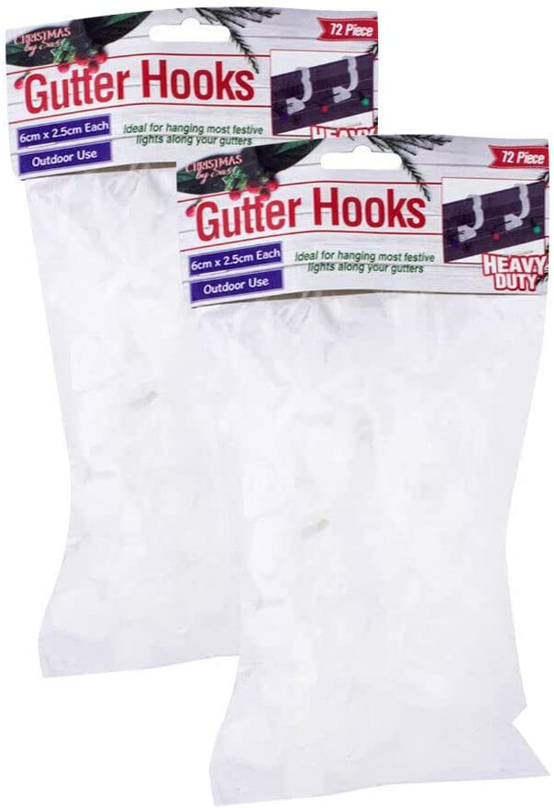 [2PK] Christmas by SAS White Gutter Hooks – Ideal for Outdoor Use with String, Electric Wires, Rope, Hangers, Rope Lights, and Christmas String Lights – 72 PCS per Pack