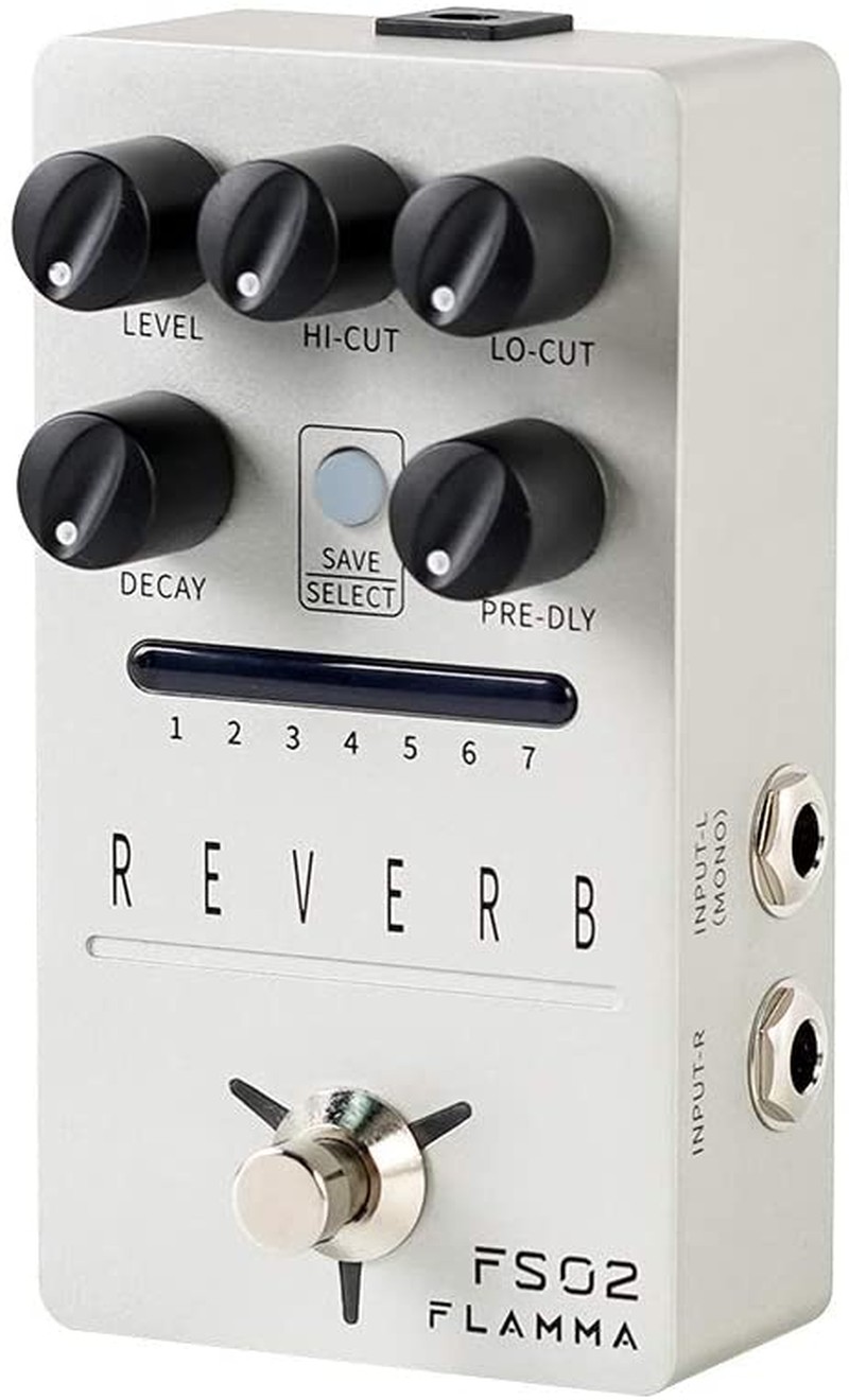 FLAMMA FS02 Reverb Guitar Pedal Stereo Digital Effects Pedal 7 Storable Preset Slots 7 Reverb Effects Room Hall Church Cave Plate Spring Mod True Bypass Trail On