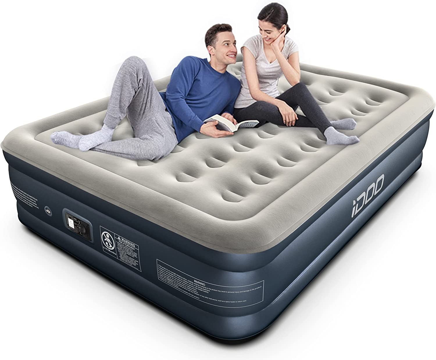 Idoo Queen Size Air Mattress, Inflatable Airbed with Built-In Pump, 3 Mins Quick Self-Inflation/Deflation, Comfortable Top Surface Blow up Bed for Home Portable Camping Travel, 203X152X46Cm 295Kg MAX