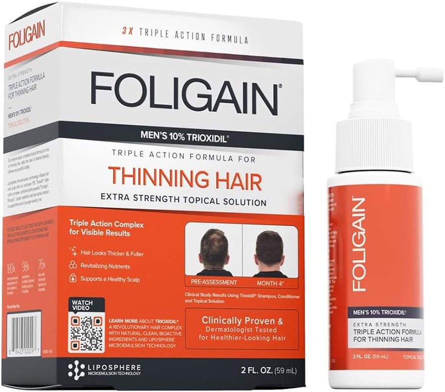 Foligain Triple Action Complete Volumizing Formula for Thinning Hair, Hair Care for Men, 2 Fl Oz