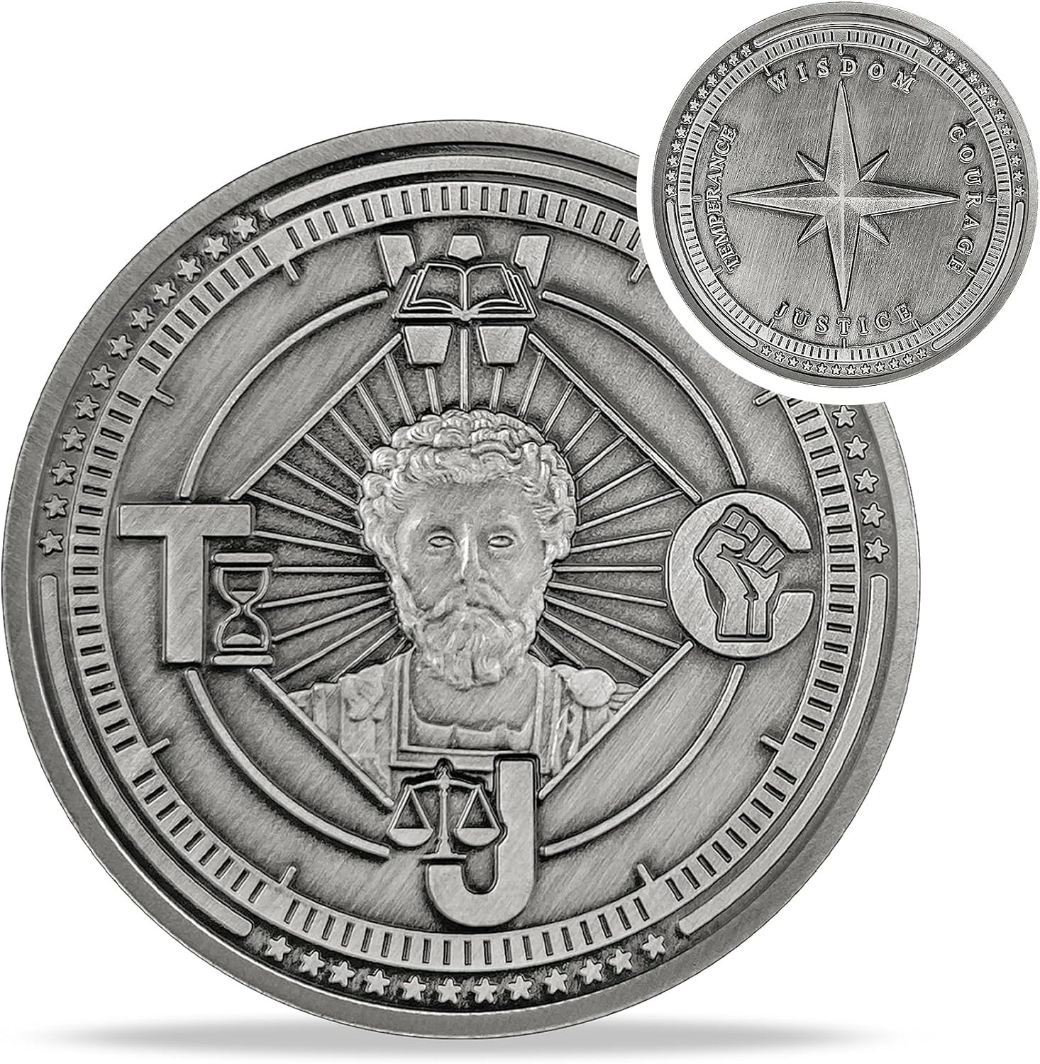 ELCJJ Cardinal Virtues Coin, Four Virtues Stoic Coin Stoicism Challenge Coin EDC Coin Daily Inspirational Coins Reminder Token for Daily Stoic Practice – Novelty Coins, Tokens, Medallions