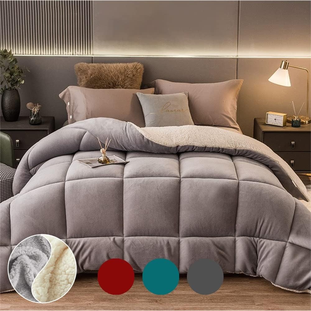 700GSM Reversible Teddy Bear Fleece Quilt | Super Warm Winter Sherpa Doona – All Size (Queen, Charcoal/White)