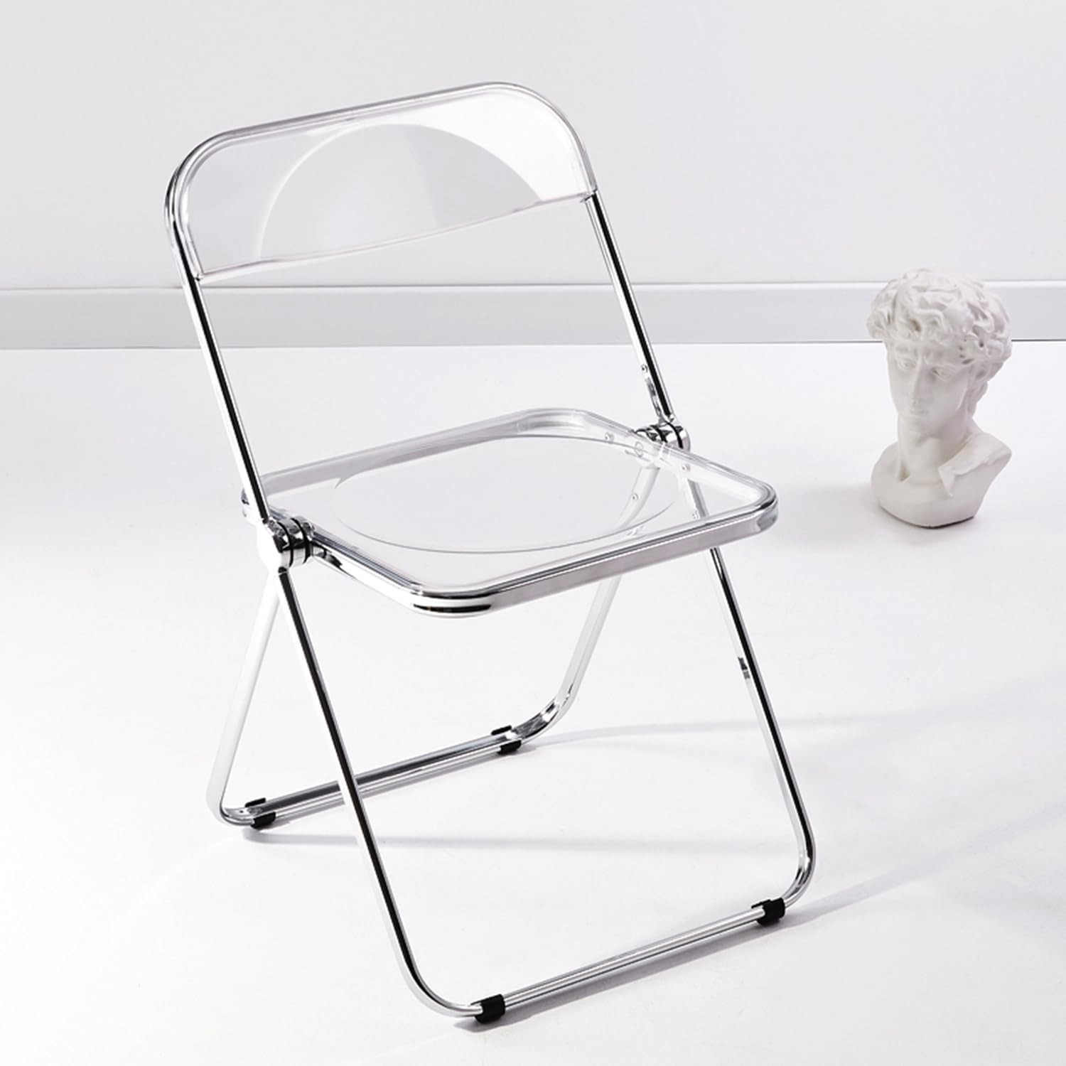 Modern Acrylic Folding Chairs-Kaihaowin Transparent Clear Folding Chair-Acrylic Ghost Stackable Crystal Seat-Pc Plastic Living Room Seat-Chrome Frame Accent Side Chair for outside inside (Clear)