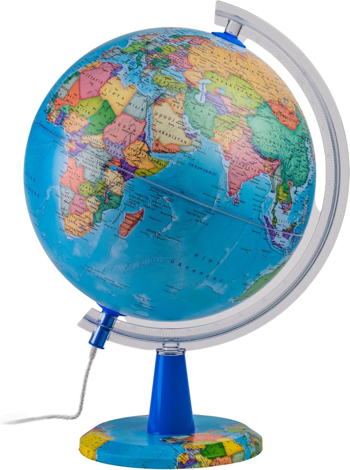 TOPGLOBE 20Cm Illuminated Globe – English Map – Modern Political World Globe – Educational/Geographic/Desktop Decoration