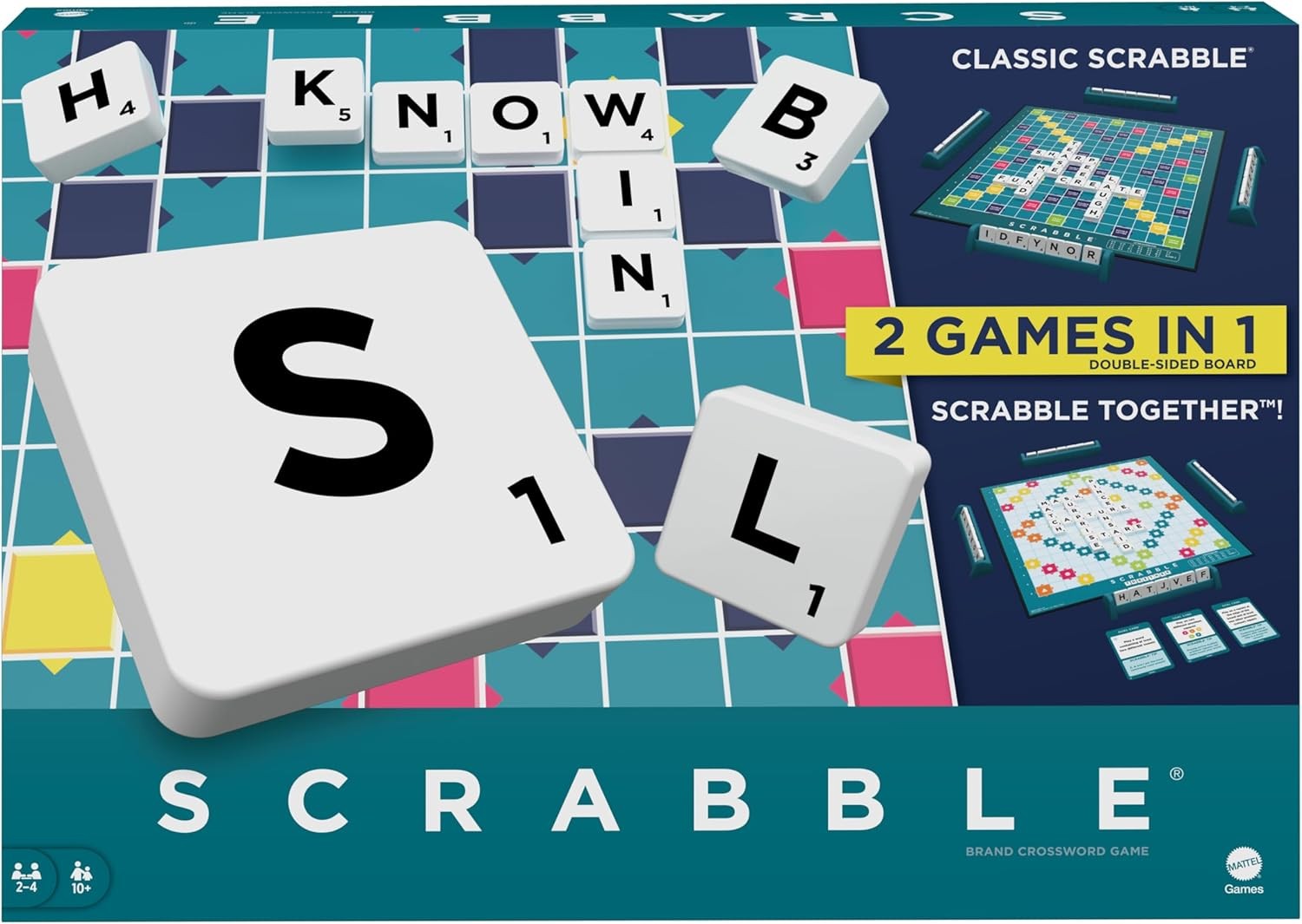 Mattel Games ​Scrabble Board Game, Family Word Game with Two Ways to Play, Includes 50 Goal Cards That Teach Scrabble Basics for 2-4 Players