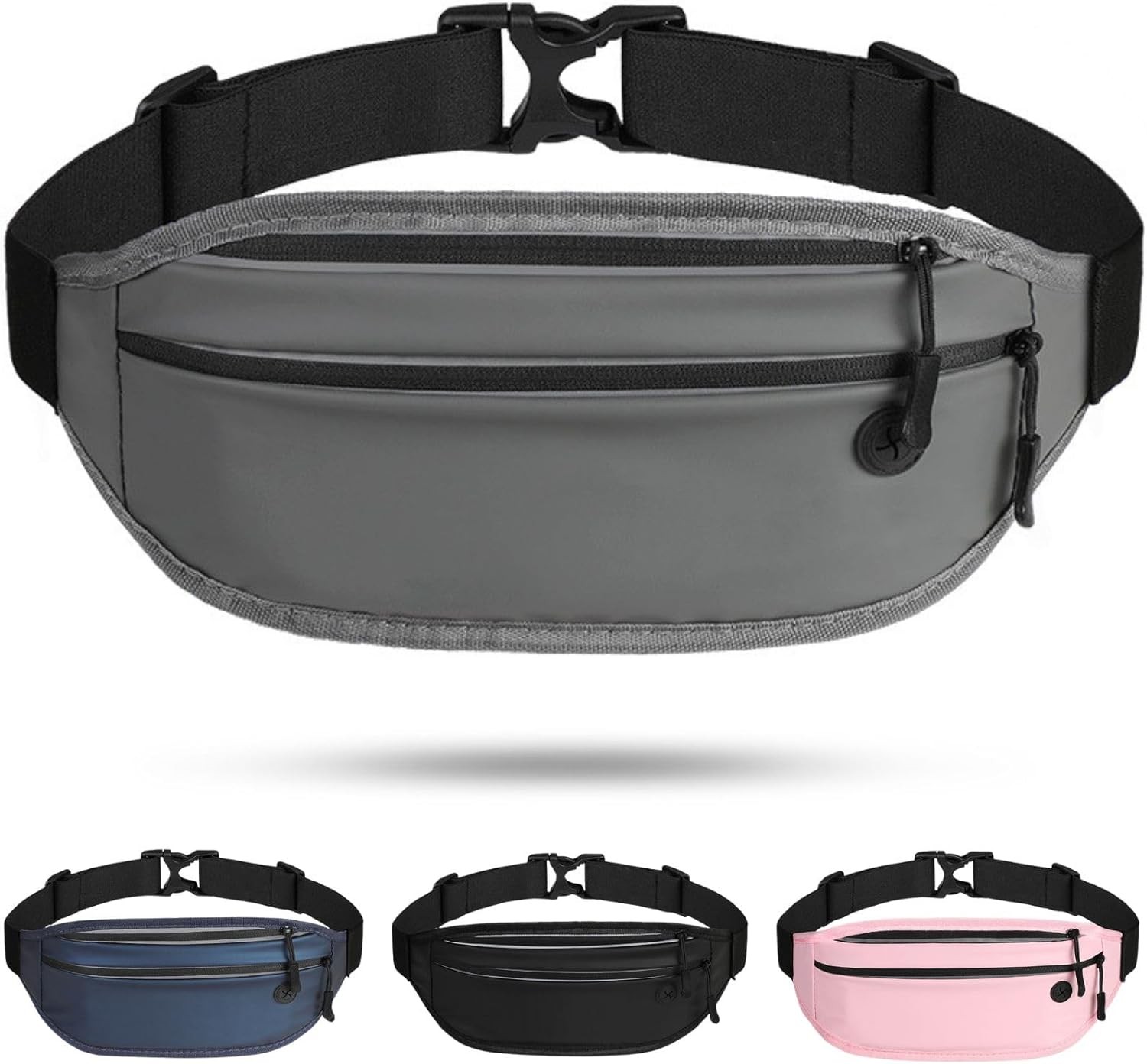 Fanny Pack, Running Belt, Unisex Waist Pack Suitable for Both Men and Women. Waterproof, Equipped with Reflective Strips and a Phone Holder. Ideal for Sports, Jogging, Outdoor Activities(Gray)