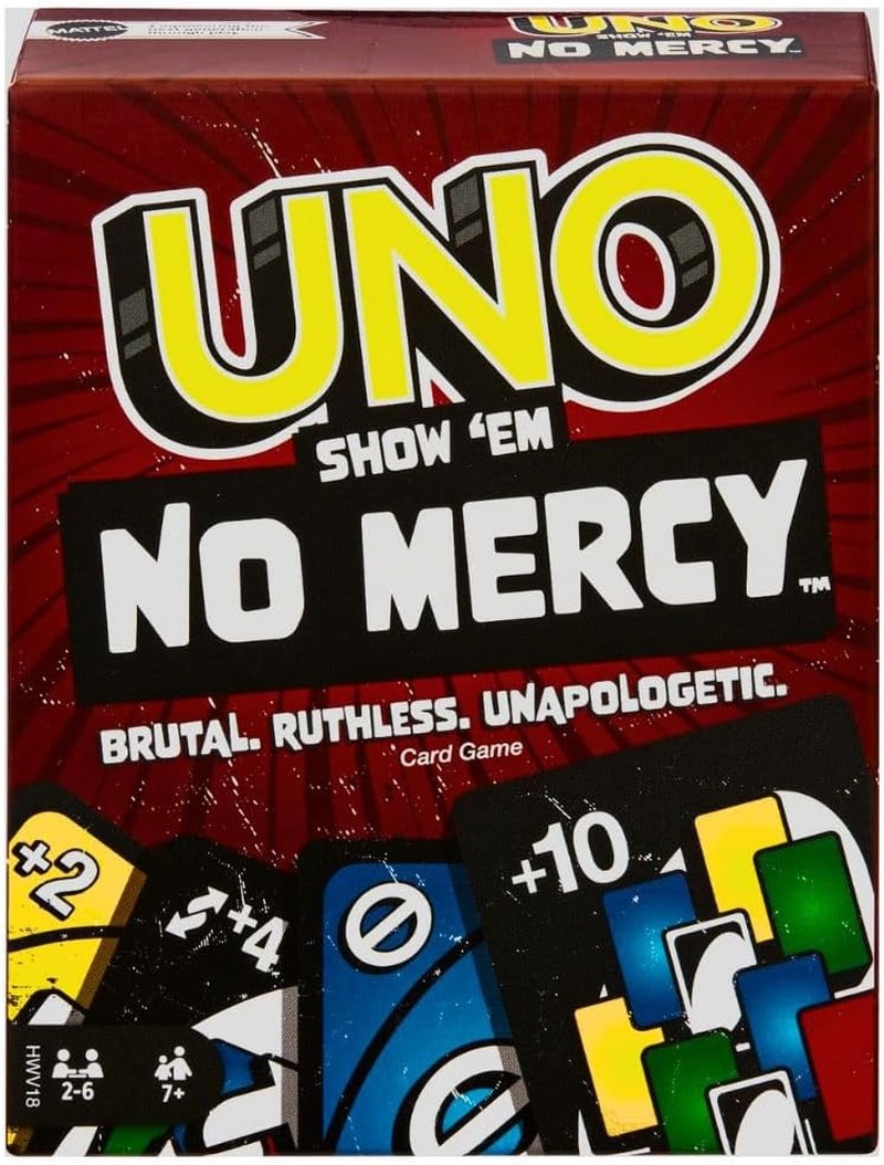 Mattel Games UNO Show ‘Em No Mercy Card Game for Kids, Adults & Family Parties and Travel with Extra Cards, Special Rules and Tougher Penalties.