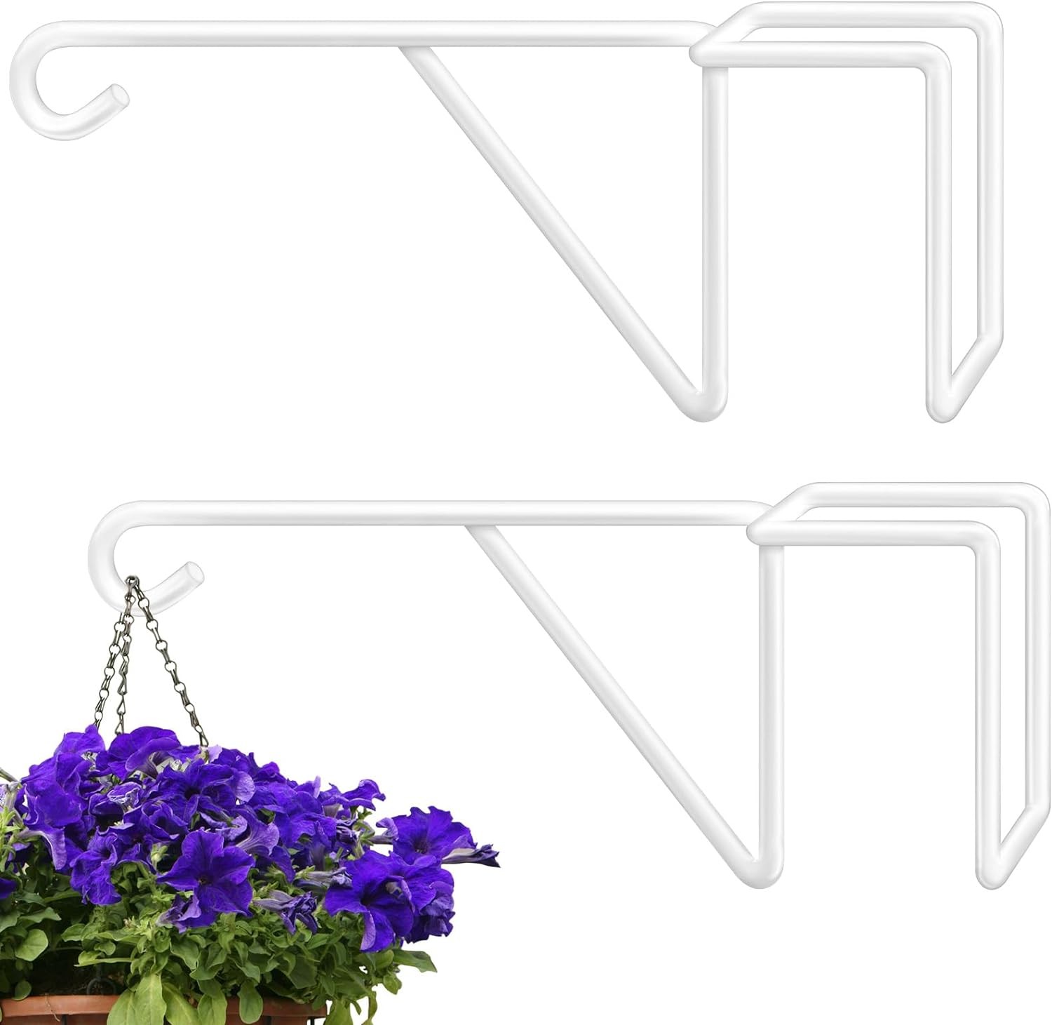 Zacool Vinyl Fence Hooks-2 Pack 5 X 10 Inches Durable White Patio Hooks Coated Steel Fence Hangers for Hanging Plants Bird Feeders,Lights,Basket,Pool Tools…