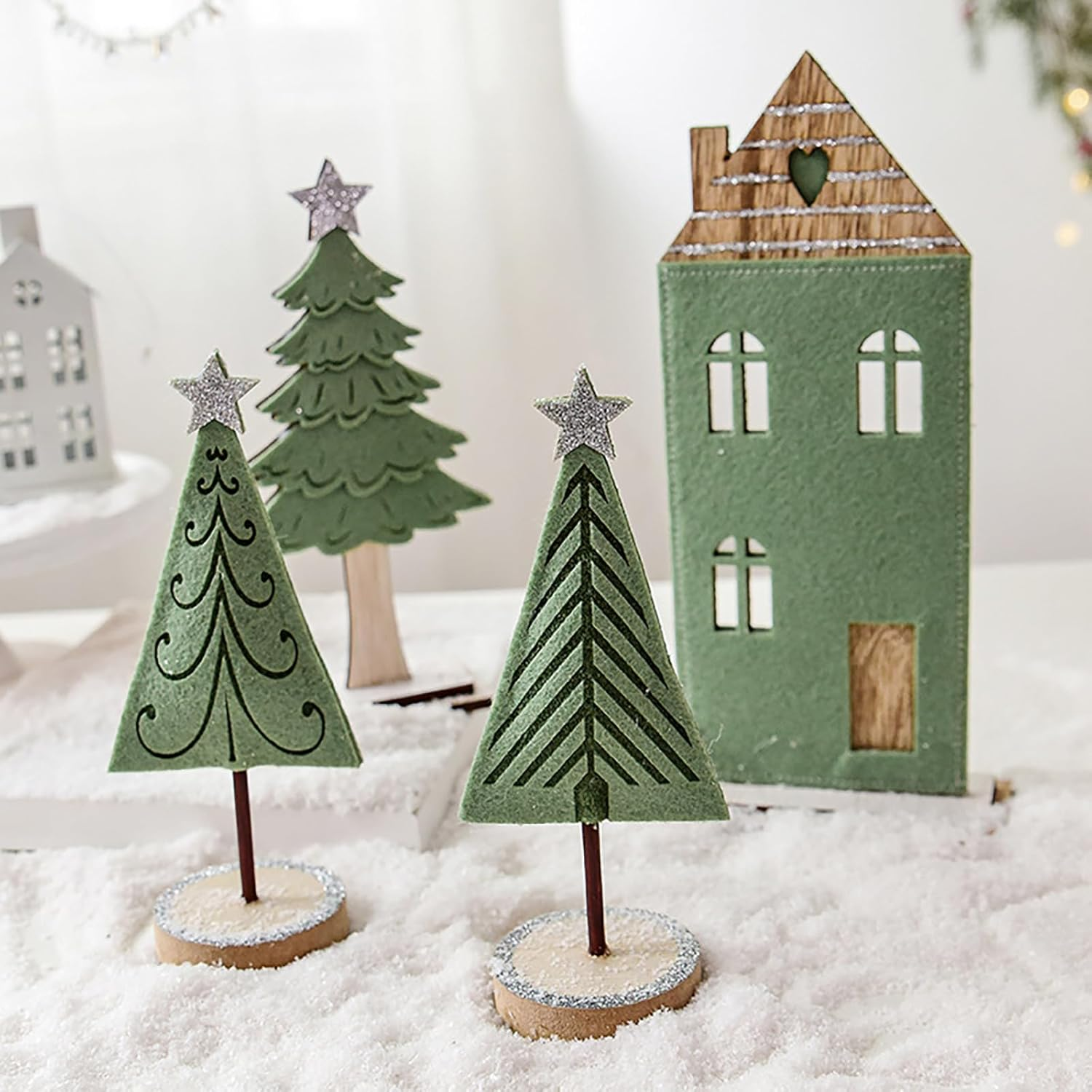 Christmas Felt Mini Christmas Tree Tabletop Decoration Wooden Small House Small Scene Decoration Christmas Decorations (Christmas Tree C (1Pcs))