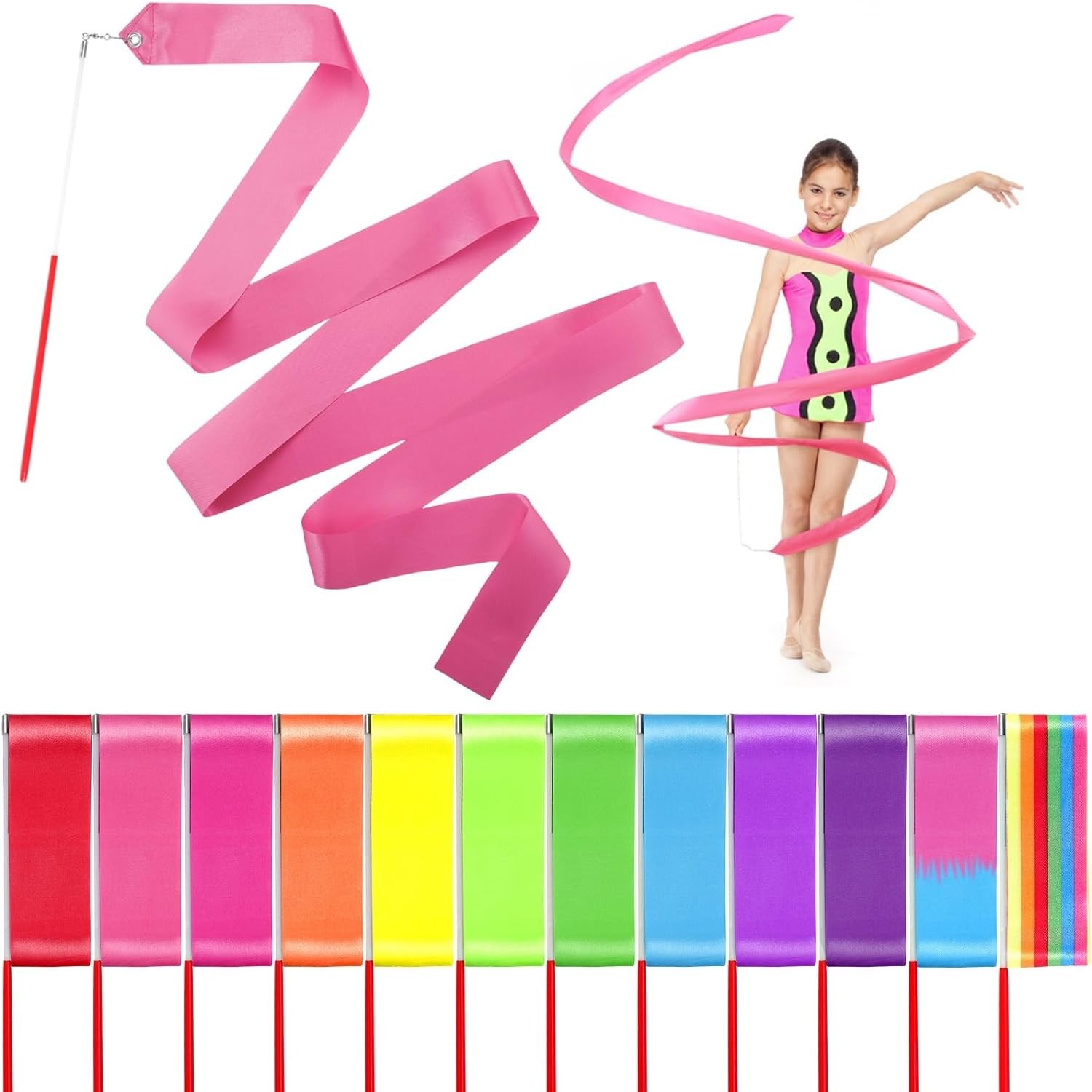 Niceup 12Pcs Ribbon Dance Wands Rainbow Gymnastics Ribbon Streamers for Kids Party Bag Fillers Goodie Bag Fillers Birthday Return Gift Princess Fairy Circus Party Favors Decoration Supplies