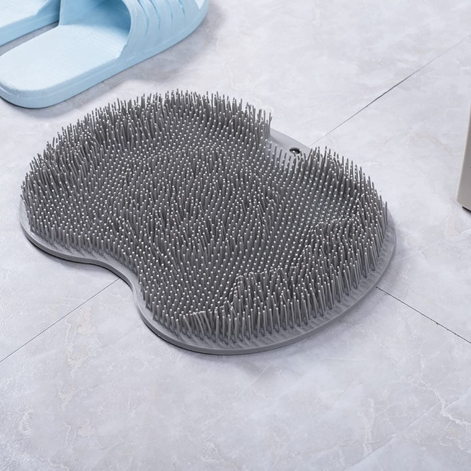 Back/Feet Scrubber for Shower,Silicone Shower Brush with Suction Cup for Cleaning & Exfoliating Skin,Floating Body Long Bristles for Wet or Dry Brushing,Cleans the Body Easily,30×25Cm (Gray)