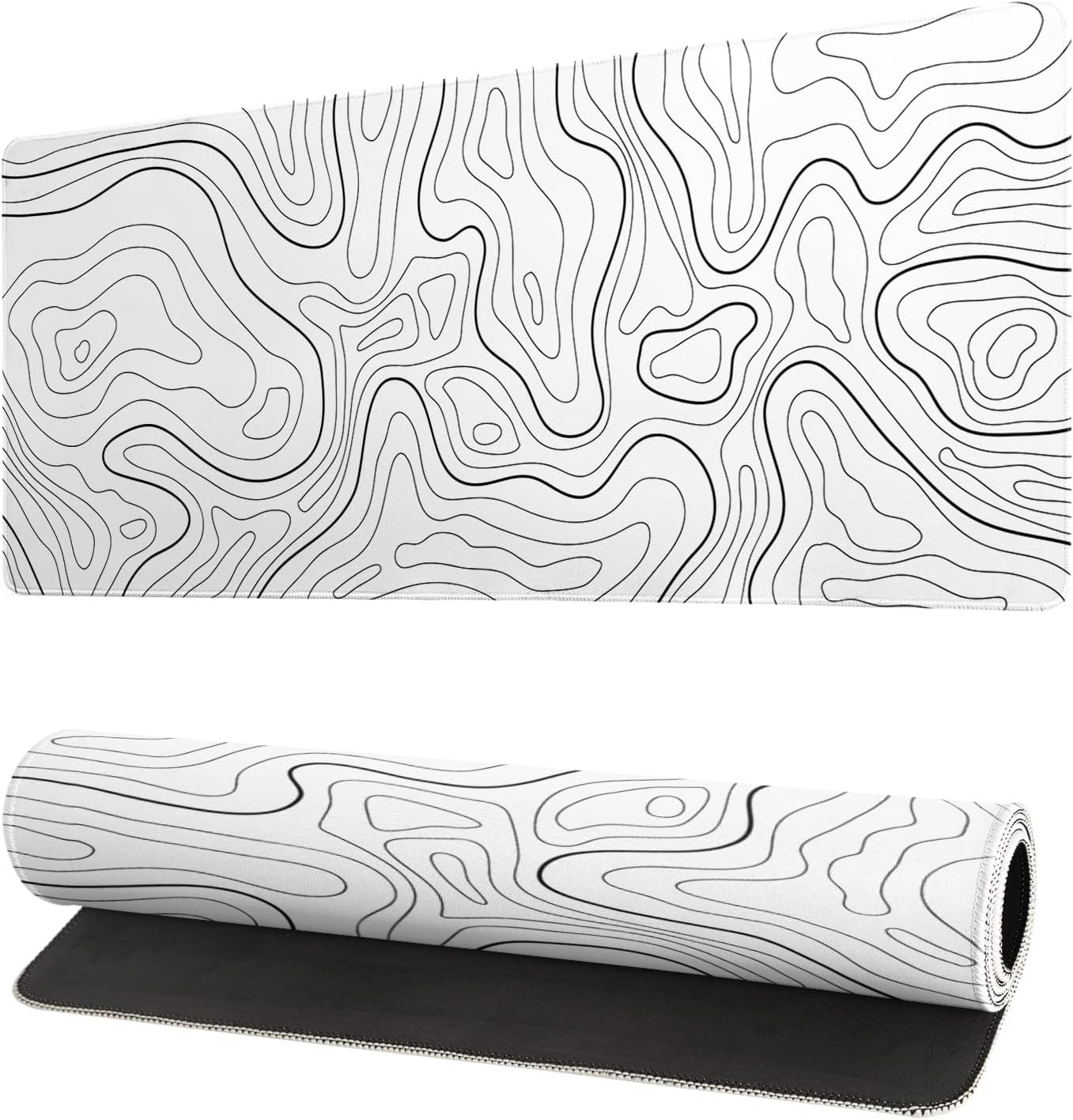 Siski Topographic Contour White Gaming Mouse Pad XL Geographic Map Lines Extended Big Large Desk Mat Non-Slip Rubber Base Stitched Edge Long Keyboard Mousepad for PC Computer Laptop,31.5X11.8 Inch