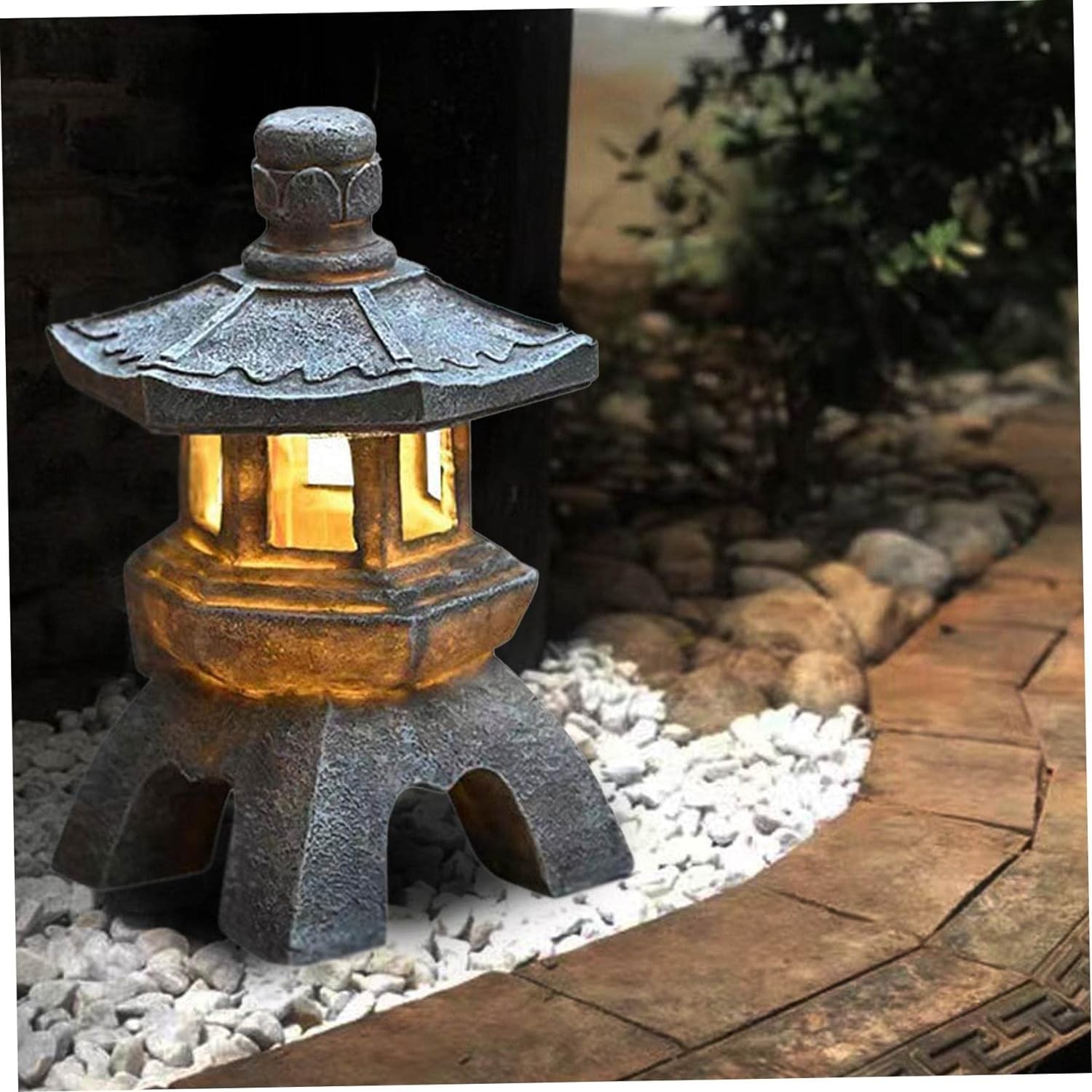 Solar Pagoda Lantern, 10.2Inch Japanese Style Yard Pagoda Statues, Resin Waterproof Asian Zen Garden Landscape Ornament for Patio,Porch Yard Art Decoration (Style 2)