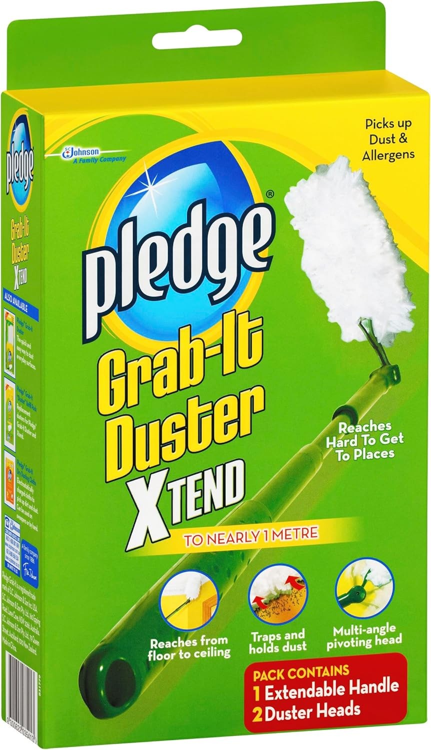 Pledge Grab It Xtend Duster, Easy Dust & Allergen Removal, 2 Unscented Duster Heads with Handle