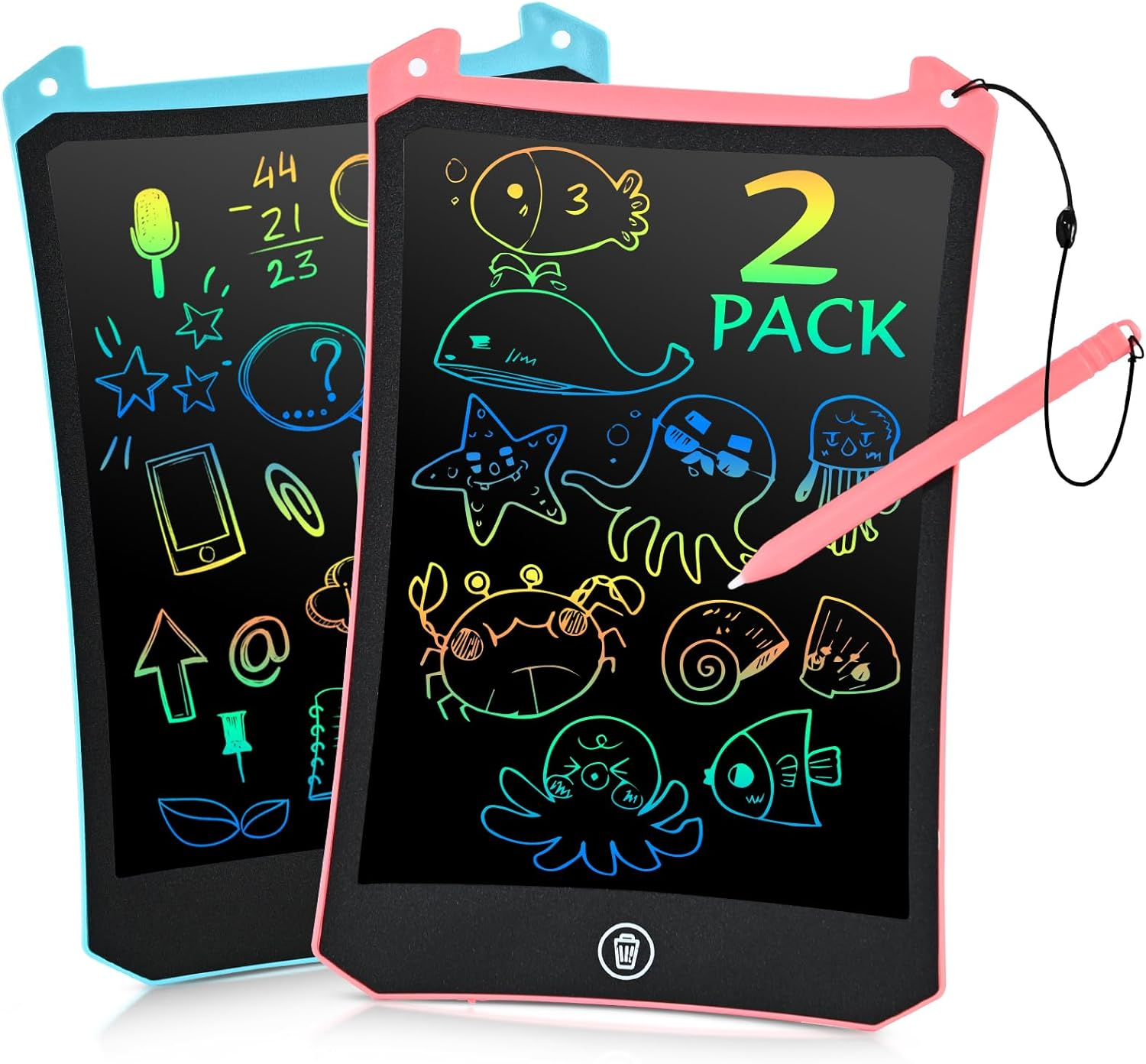 Eoocoo Toys for Girls Boys Toddles, 2 Pack Colorful Doodle Board Drawing Tablet, 8.5 Inch Memo Writing Board, Drawing Pads with Lanyard, Kids Toys in Car, Travel Educational Essencial Toys