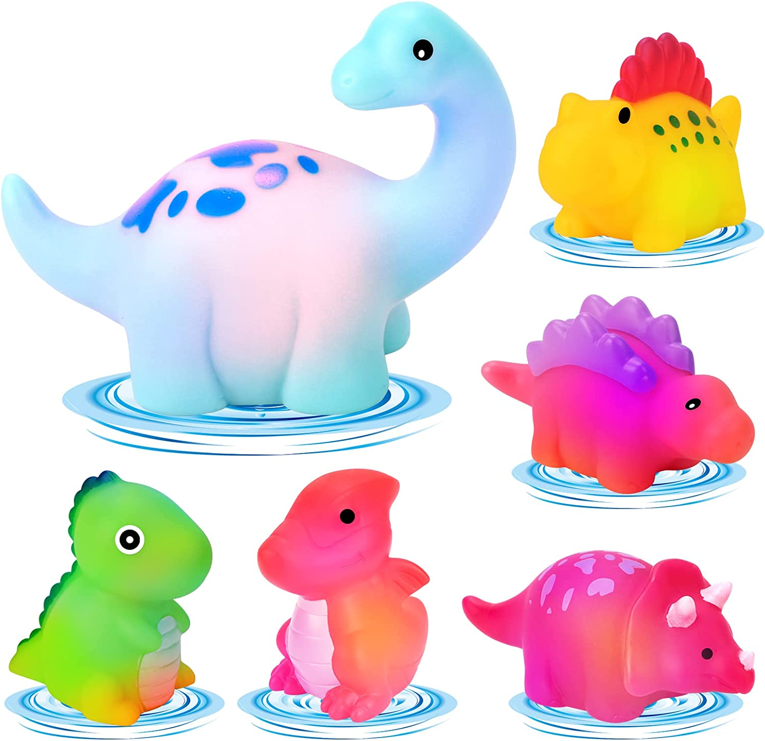 REMOKING 6 PCS Light up Floating Dinosaur Bath Toys for Baby,Flashing Colourful LED Bathtub Toys, Infants Toddler Child Preschool Bathroom Shower Water Tub Games Swimming Pool Party Birthday Gifts