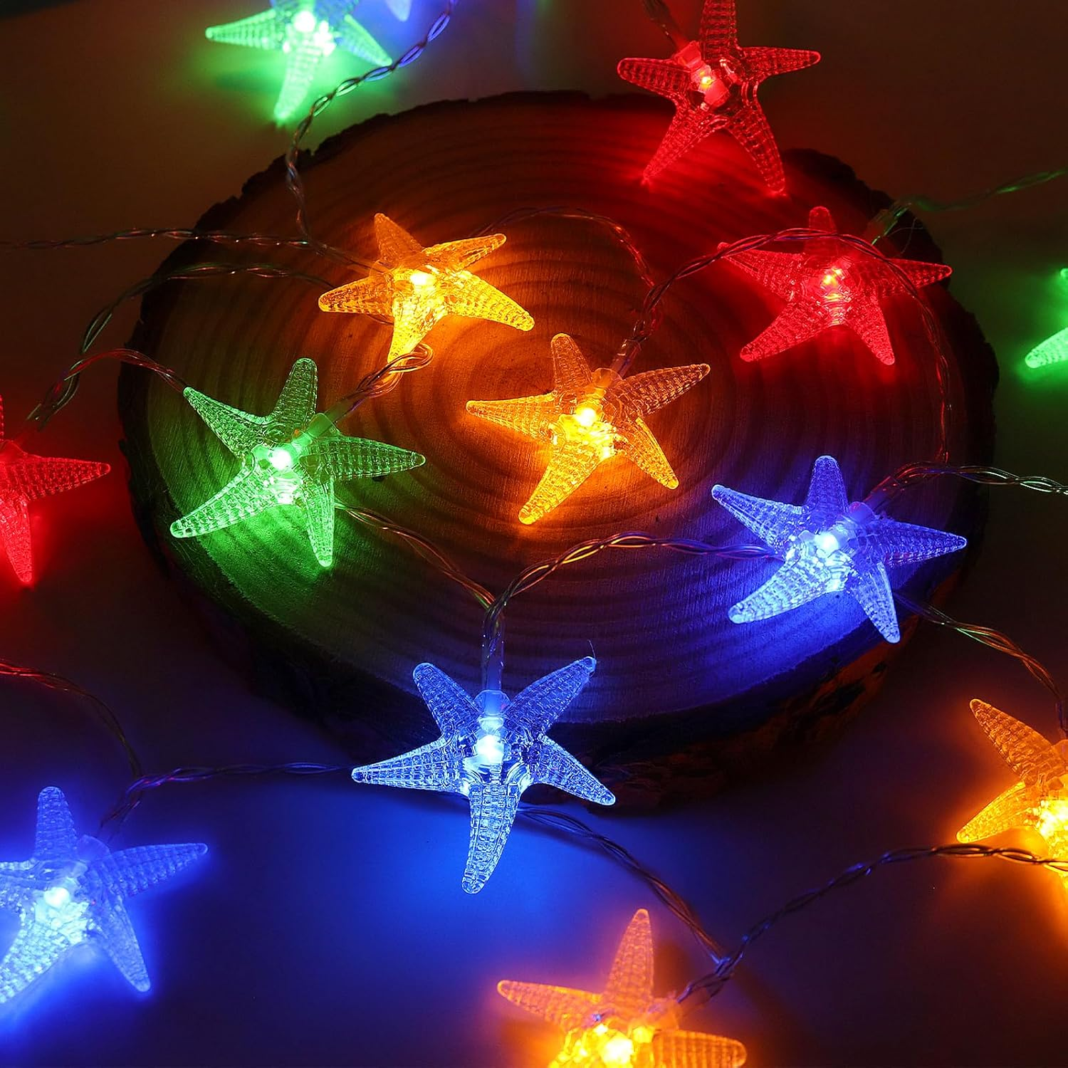 Starfish Fairy String Lights 20Leds Battery Operated,3M/10Ft Star Hanging String Lights Fairy Lights for Bedroom Birthday Garden Party Beach Camping Xmas Summer Outdoor Indoor Decoration(Colourful)