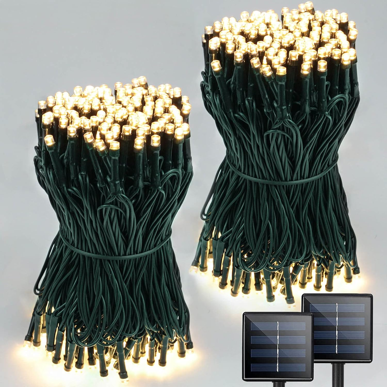 Super-Long 2-Pack 170FT Solar Christmas Lights, 480 LED Extra-Bright Solar String Lights Outdoor, Waterproof Green Wire 8 Modes Solar Lights for outside Christmas Decorations -Auto On/Off (Warm White)