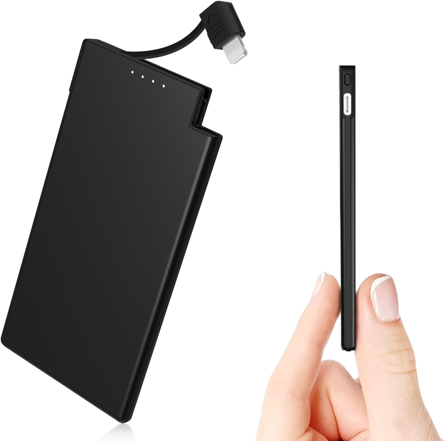 Auskang 5000Mah Portable Charger Ultra Slim External Battery Pack with Built in Lightning Cable [Only 0.24 Inch] Compatible with Iphone 14/13/12 Mini/12/12 Pro/11/11 Pro/11 Pro Max/Xr/Xs/X/8 Black