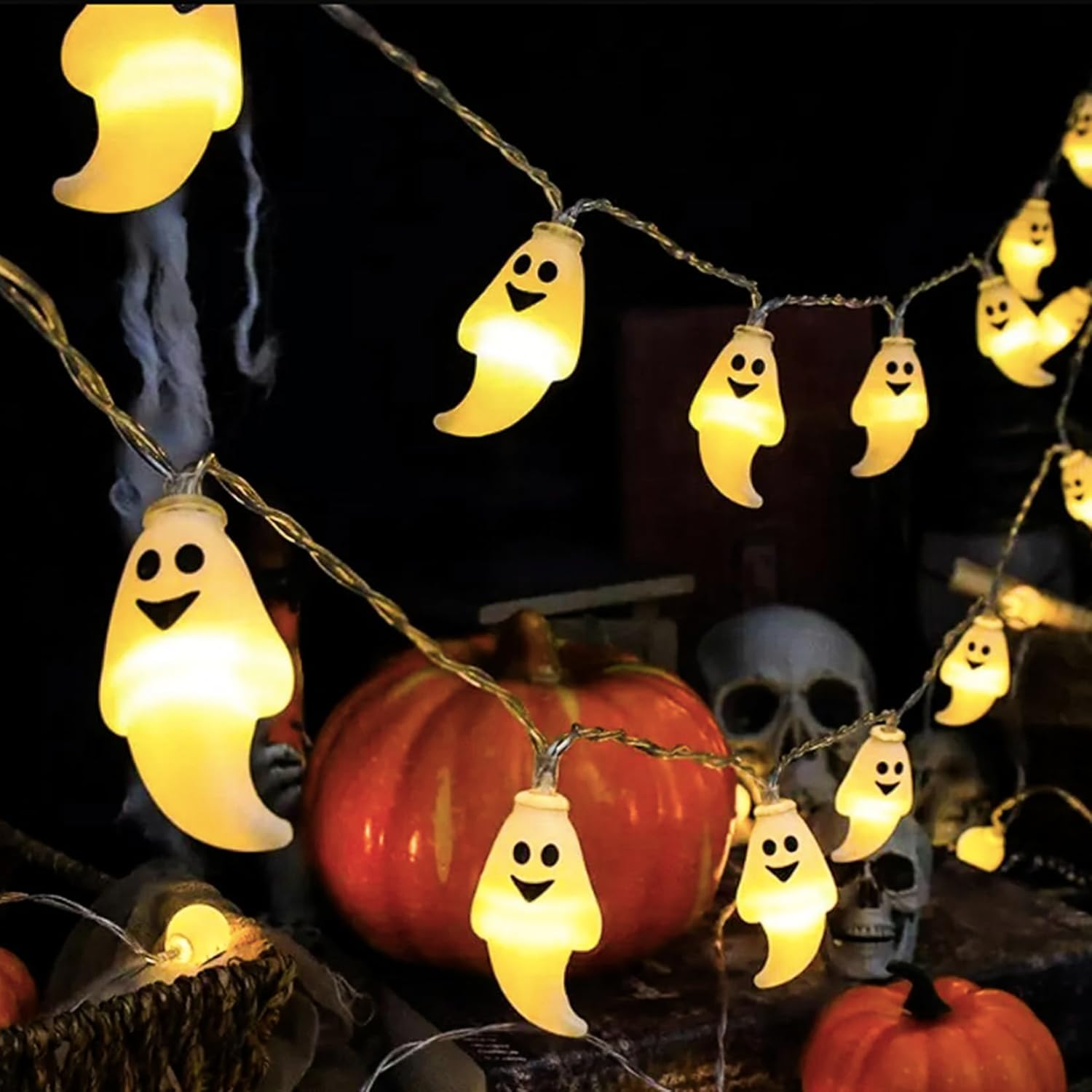 XVZ Halloween Fairy Lights, 3 M 20 LED Halloween Ghost Fairy Lights with Timer, Halloween Decoration & Autumn Decoration, Battery Operated Fairy Lights for Thanksgiving, Halloween, White Ghost